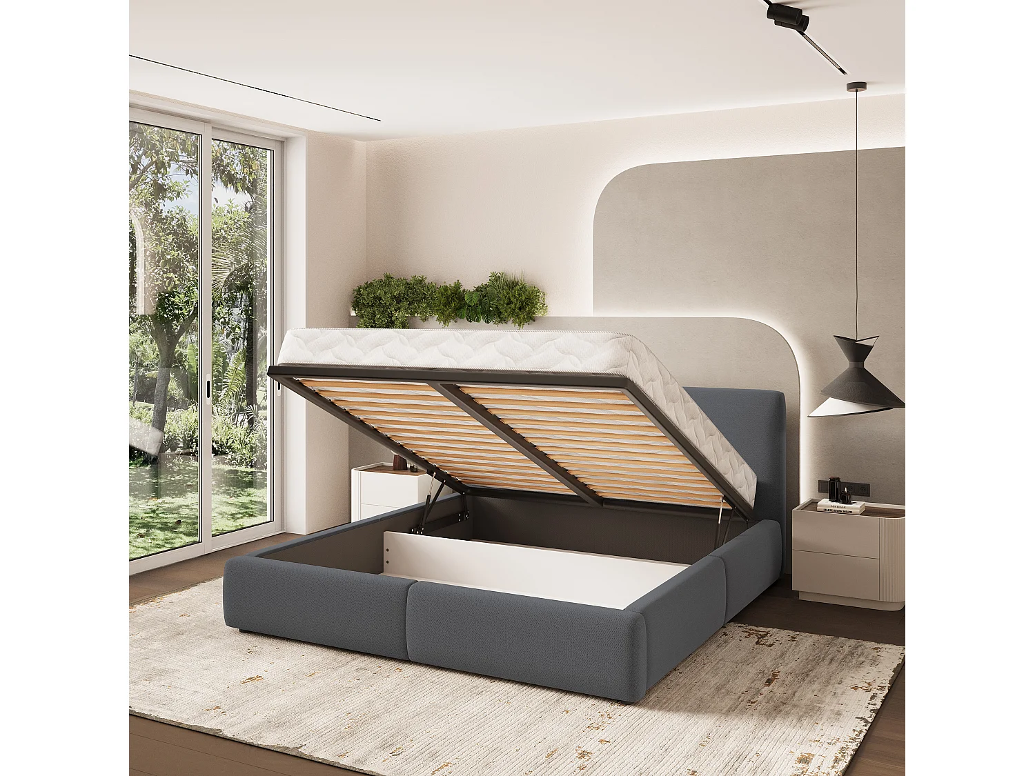 Gestoffeerd bed FELURO 180x200 cm - Geweven stof - Antraciet