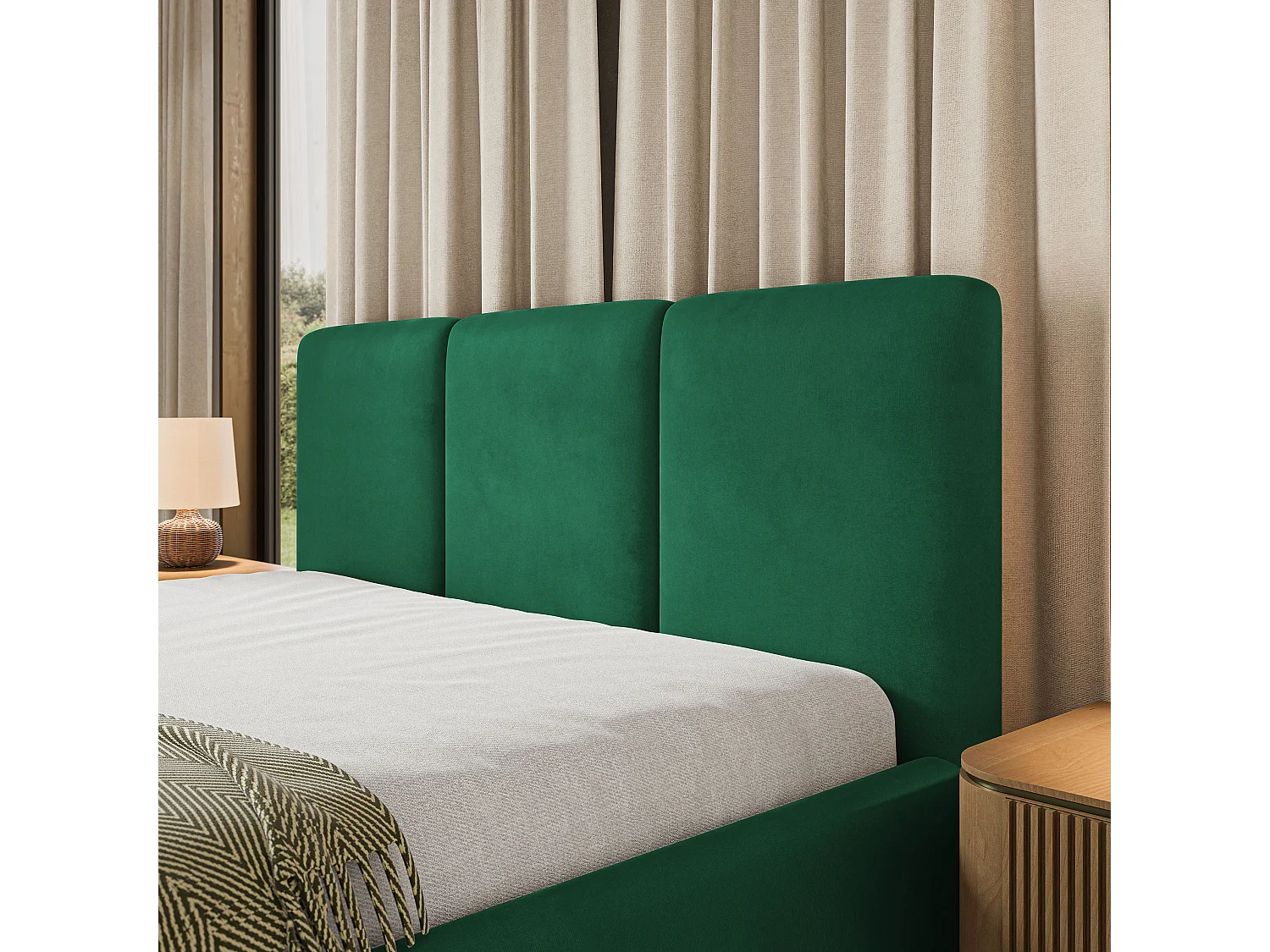 Gestoffeerd bed MORENA 140x200 cm - Fluwelen stof - Flessengroen
