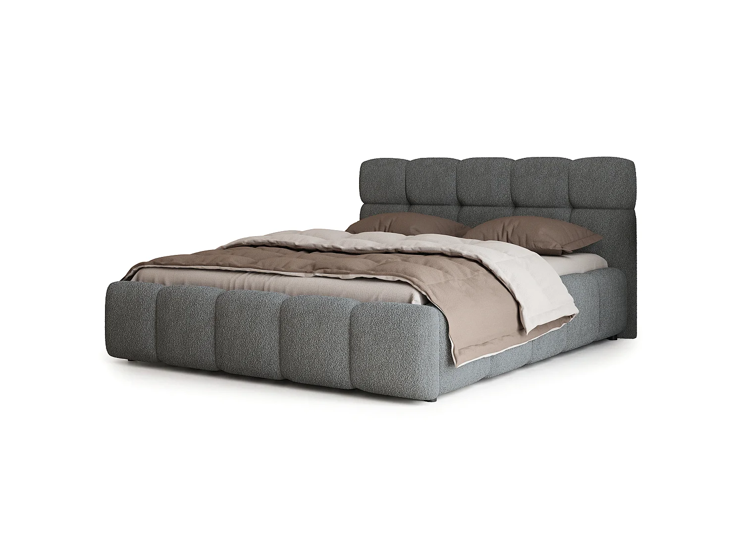 Gestoffeerd bed FARU 180x200 cm - Bouclé stof - Grijs