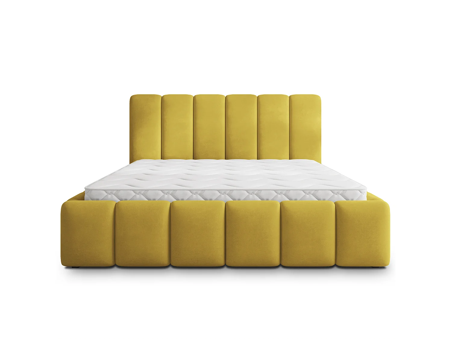 Lit Coffre RANIS 140x200 cm - Tissu velours - Jaune