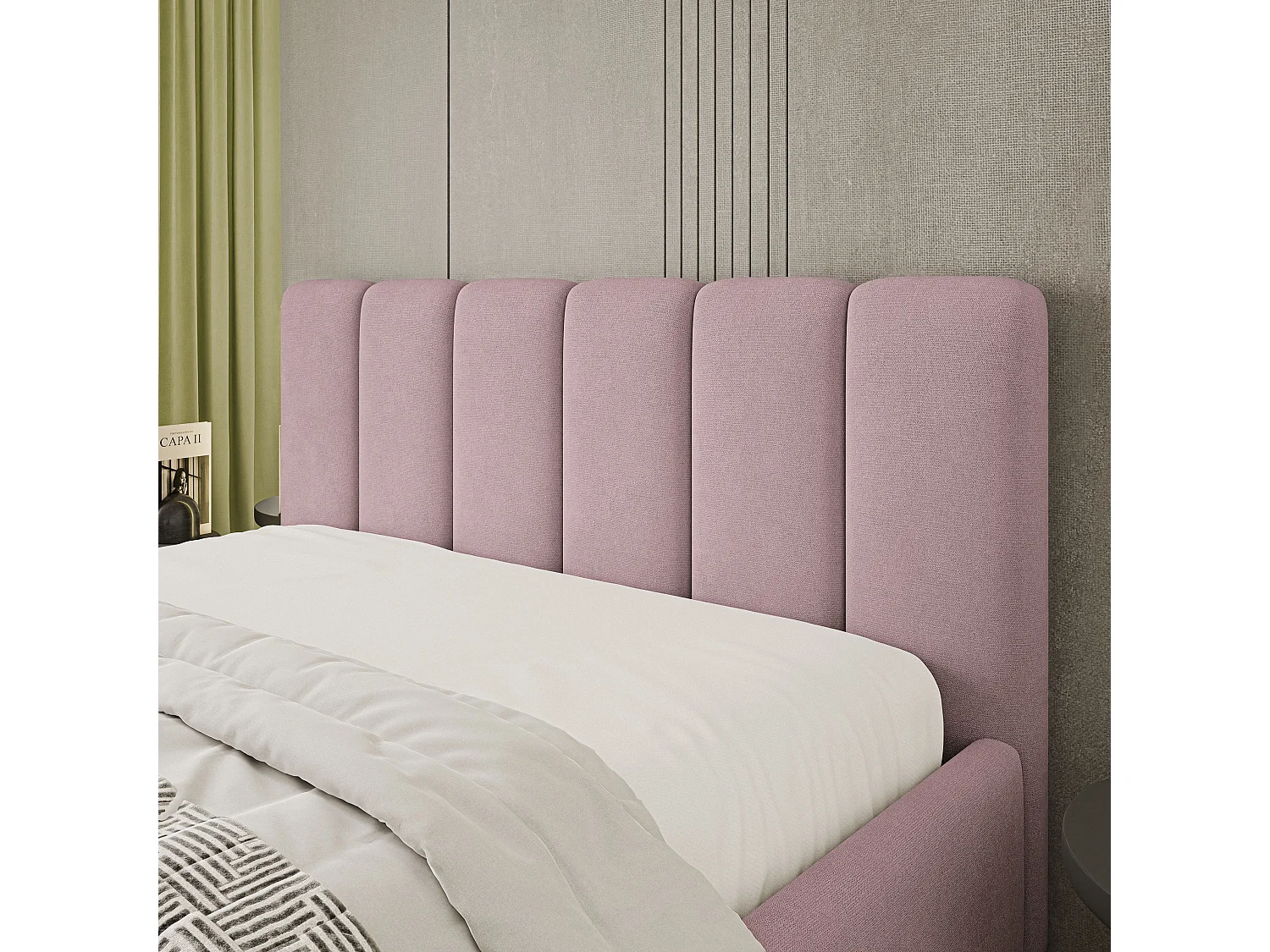 Gestoffeerd bed ATTORA 200x200 cm - Geweven stof - Poederroze