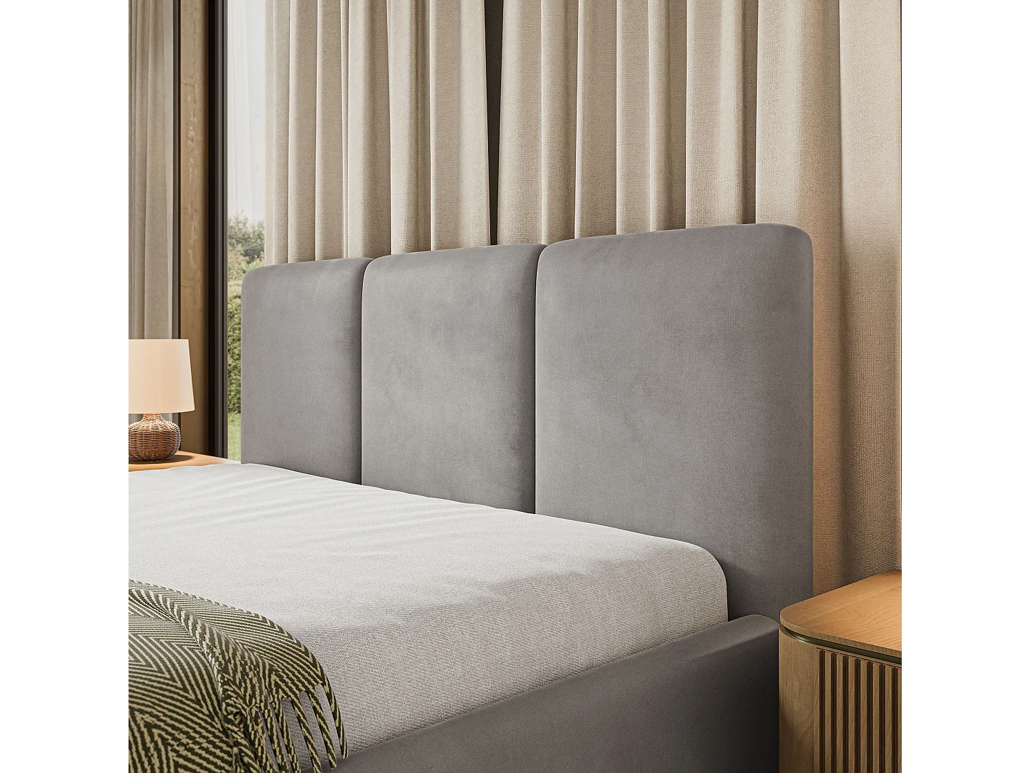 Gestoffeerd bed MORENA 180x200 cm - Fluwelen stof - Grijs
