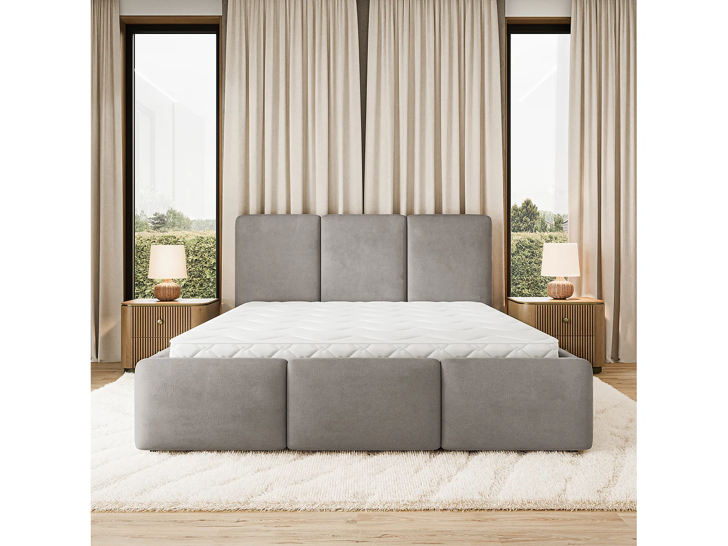 Gestoffeerd bed MORENA 180x200 cm - Fluwelen stof - Grijs