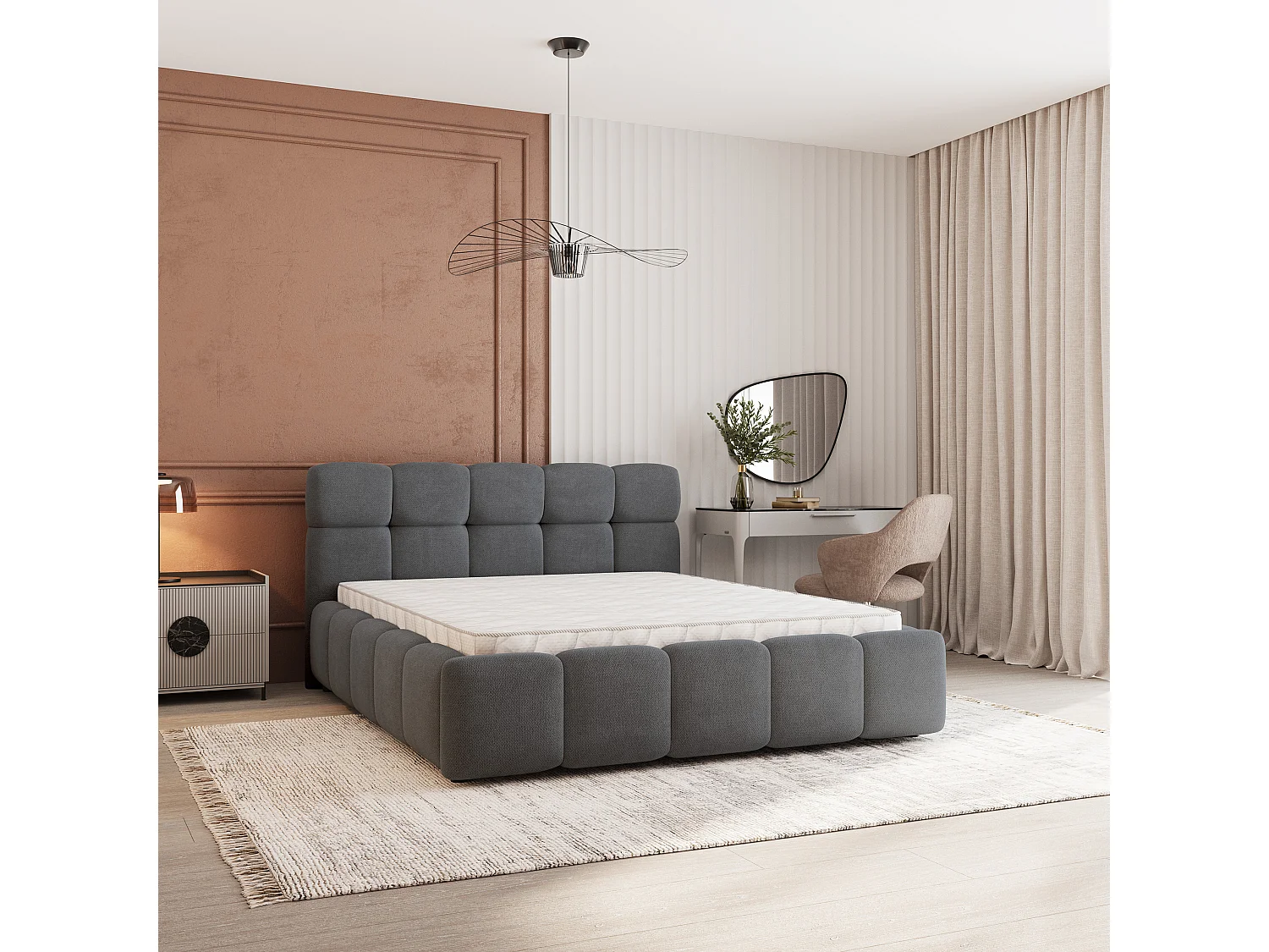 Gestoffeerd bed FARU 200x200 cm - Geweven stof - Antraciet