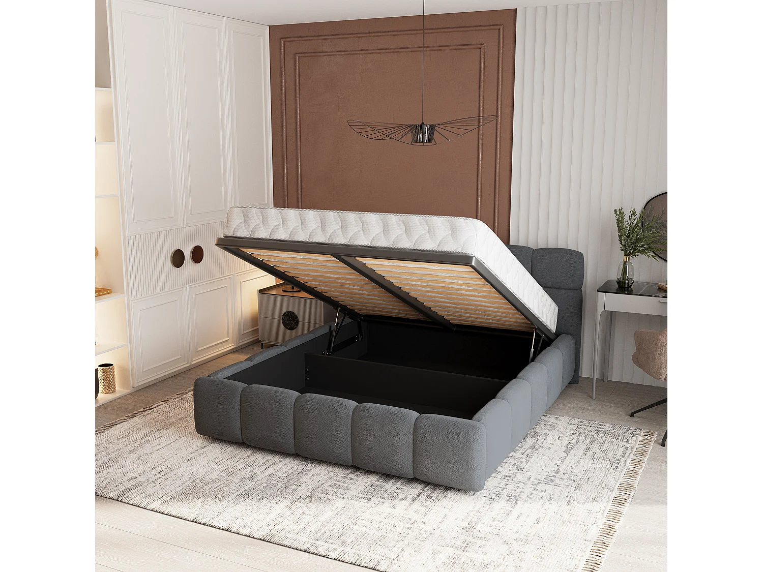 Gestoffeerd bed FARU 200x200 cm - Geweven stof - Antraciet
