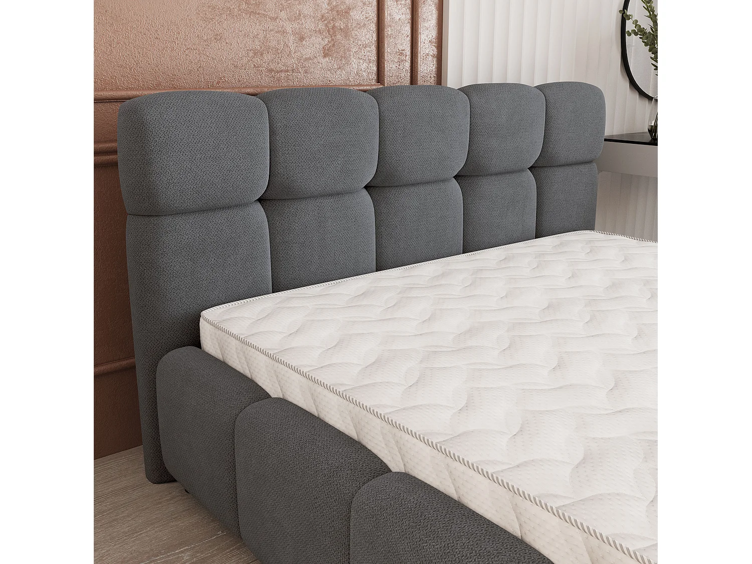 Gestoffeerd bed FARU 200x200 cm - Geweven stof - Antraciet