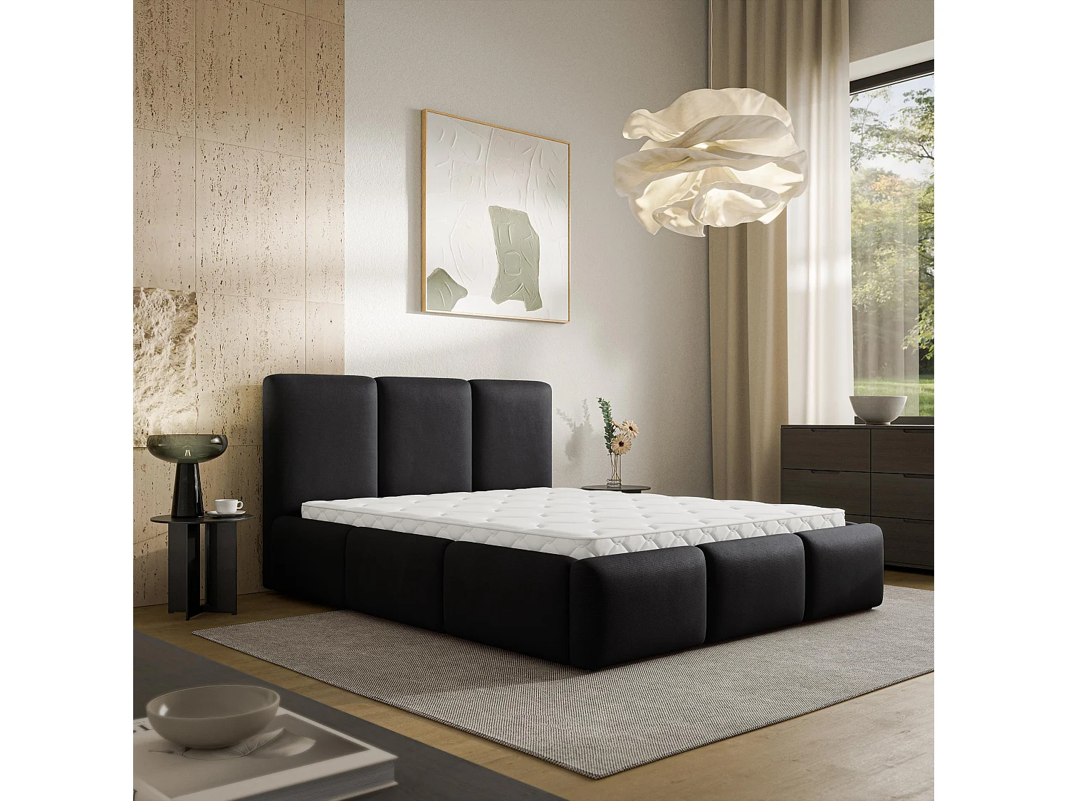 Gestoffeerd bed ARSIL 180x200 cm - Pluche stof - Zwart