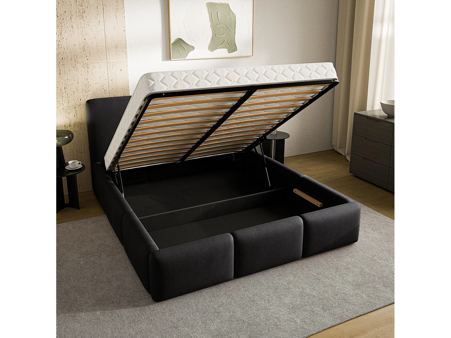 Gestoffeerd bed ARSIL 180x200 cm - Pluche stof - Zwart