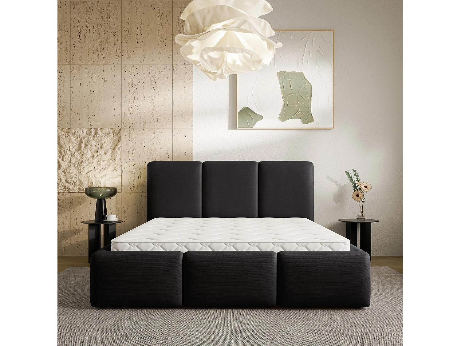Gestoffeerd bed ARSIL 180x200 cm - Pluche stof - Zwart