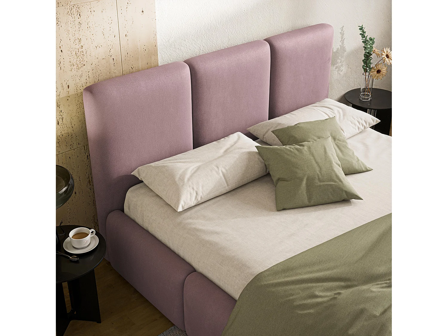 Lit Coffre ARSIL 180x200 cm - Tissu peluche - Rose poudré