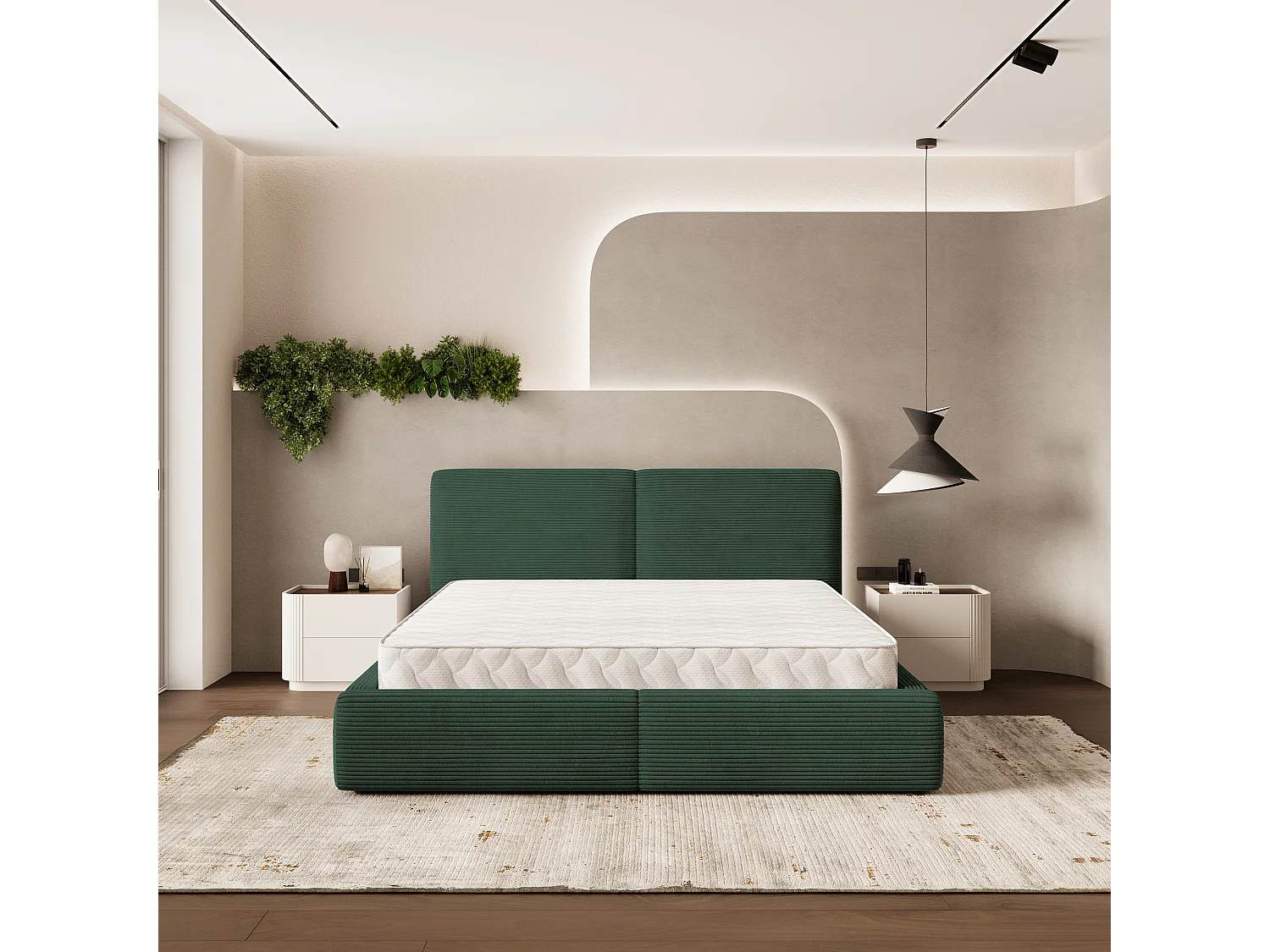 Gestoffeerd bed FELURO 180x200 cm - Corduroy stof - Groen
