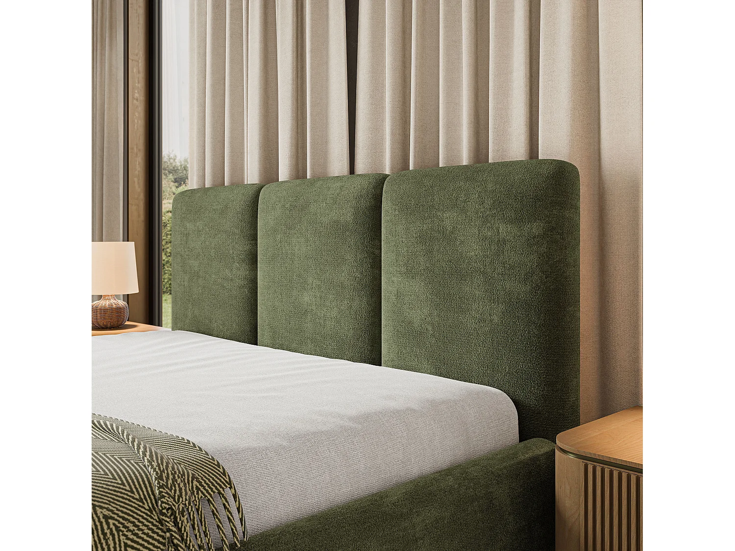 Gestoffeerd bed MORENA 160x200 cm - Chenillestof - Groen