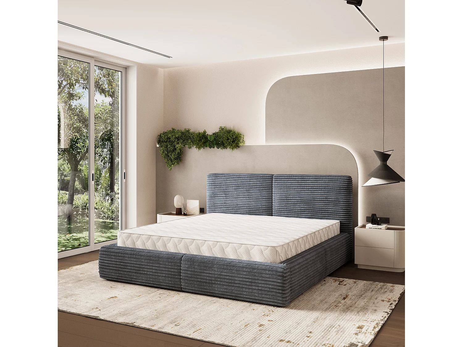 Gestoffeerd bed FELURO 180x200 cm - Corduroy stof - Grijs