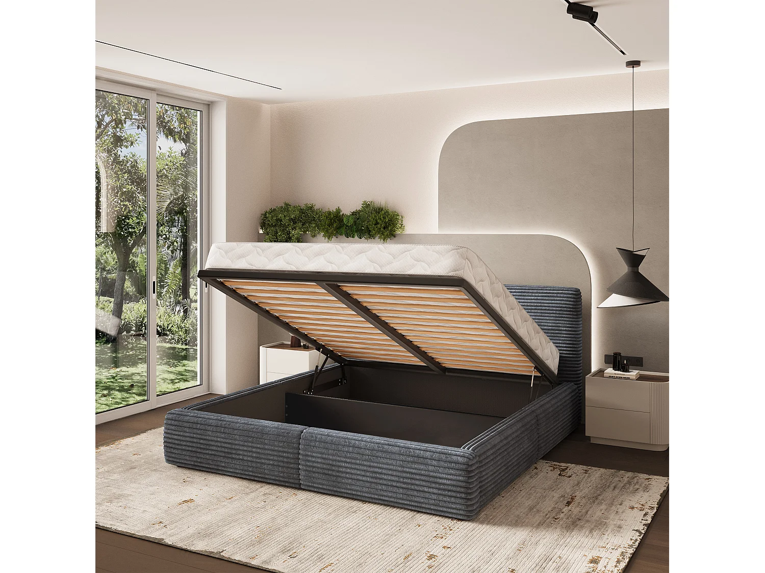 Gestoffeerd bed FELURO 180x200 cm - Corduroy stof - Grijs