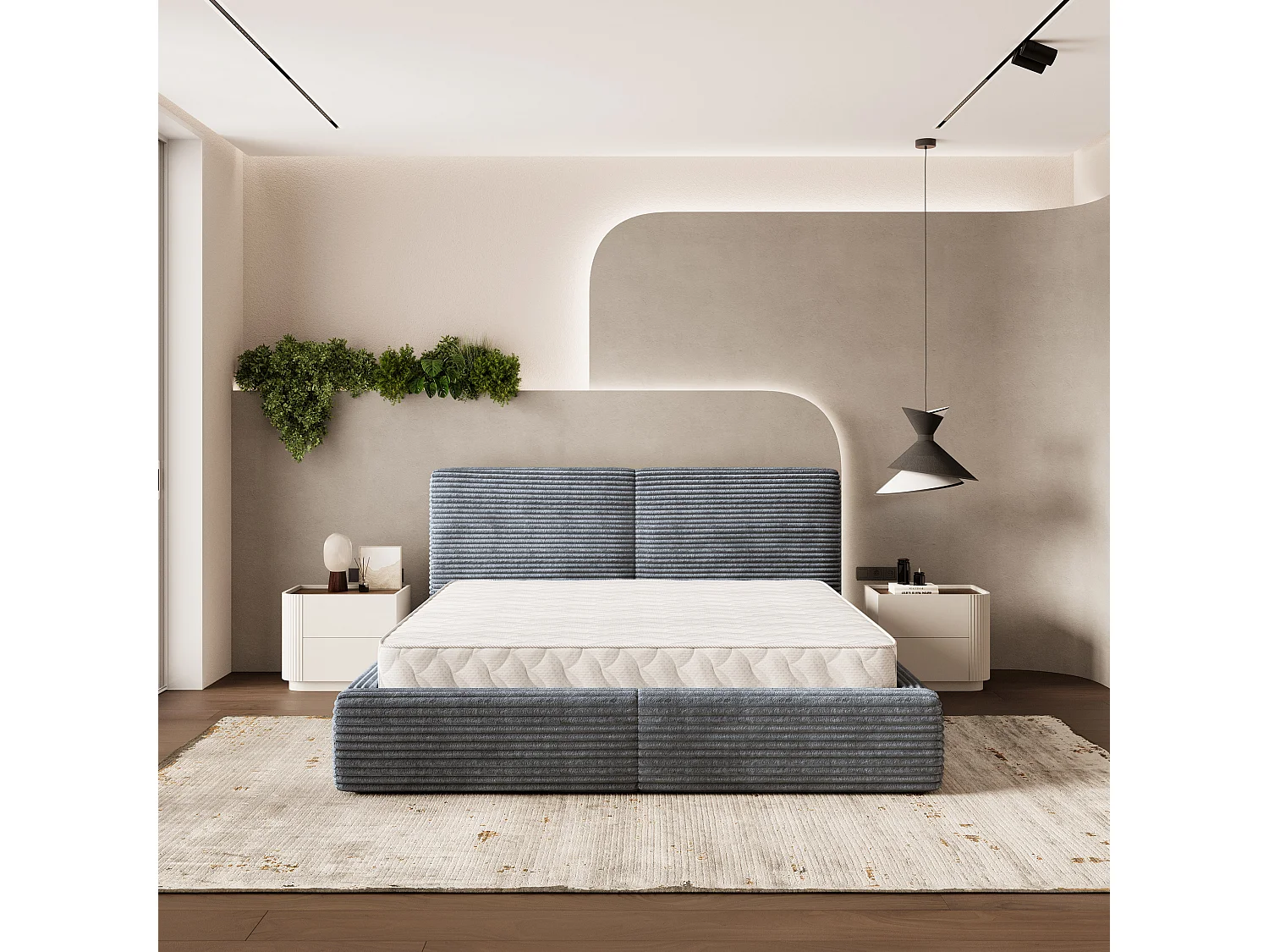 Gestoffeerd bed FELURO 180x200 cm - Corduroy stof - Grijs