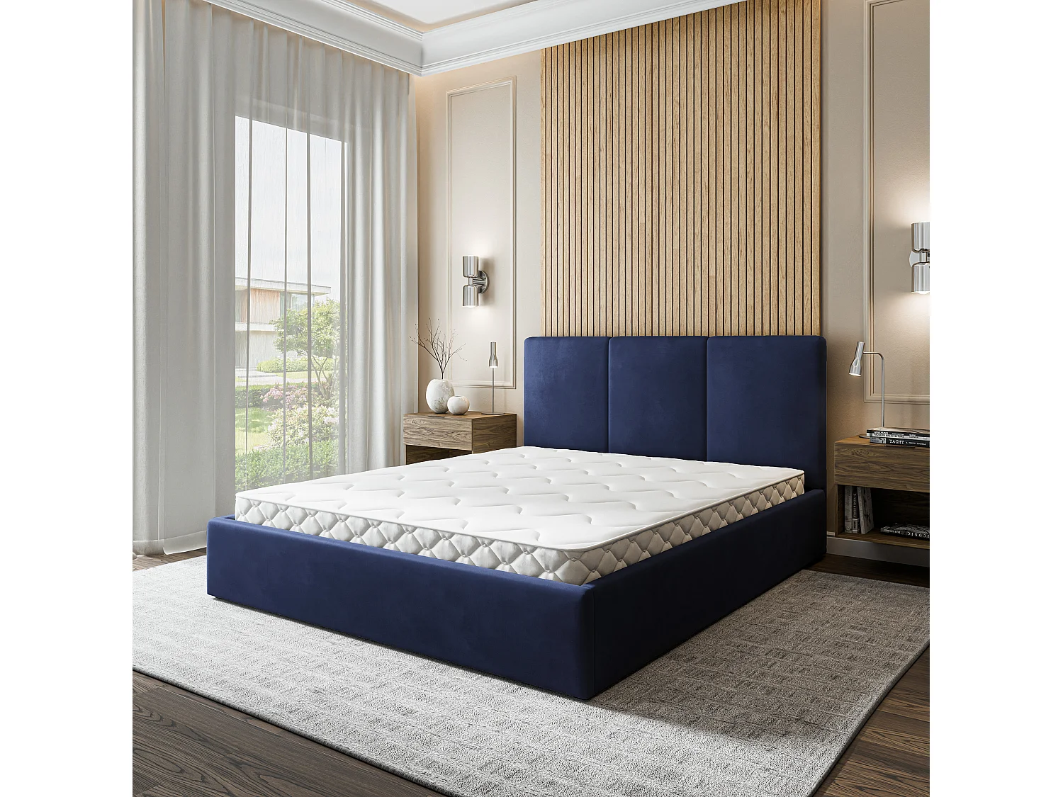 Gestoffeerd bed AZURI 160x200 cm - Fluwelen stof - Blauw