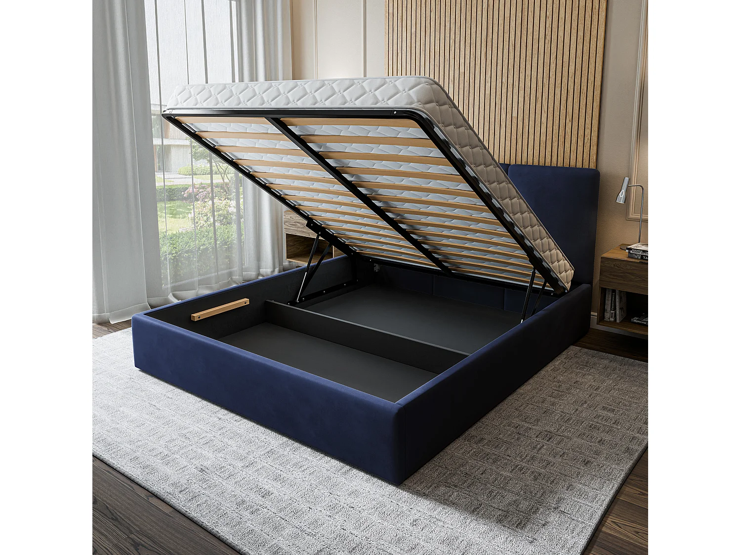Gestoffeerd bed AZURI 160x200 cm - Fluwelen stof - Blauw