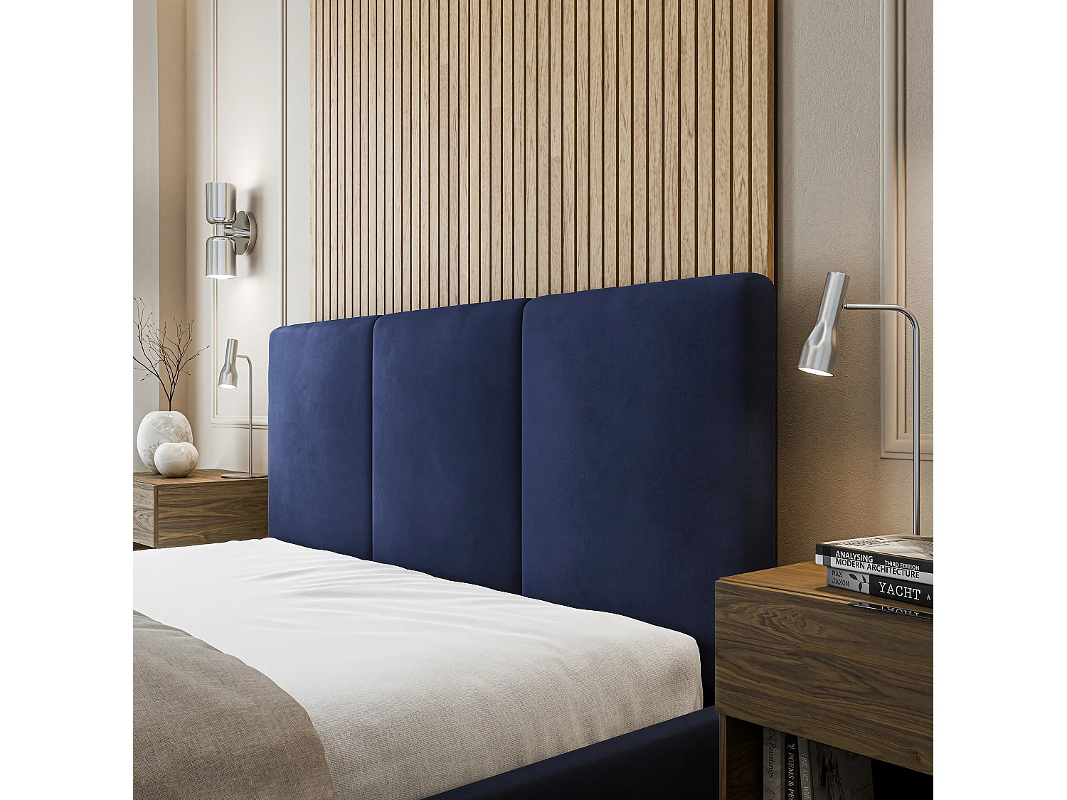 Gestoffeerd bed AZURI 160x200 cm - Fluwelen stof - Blauw