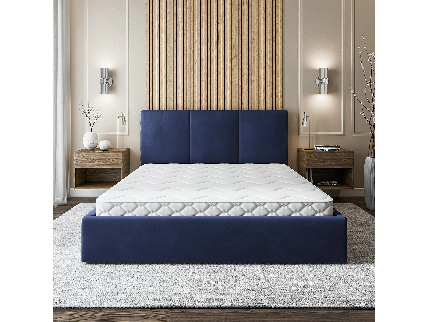 Gestoffeerd bed AZURI 160x200 cm - Fluwelen stof - Blauw