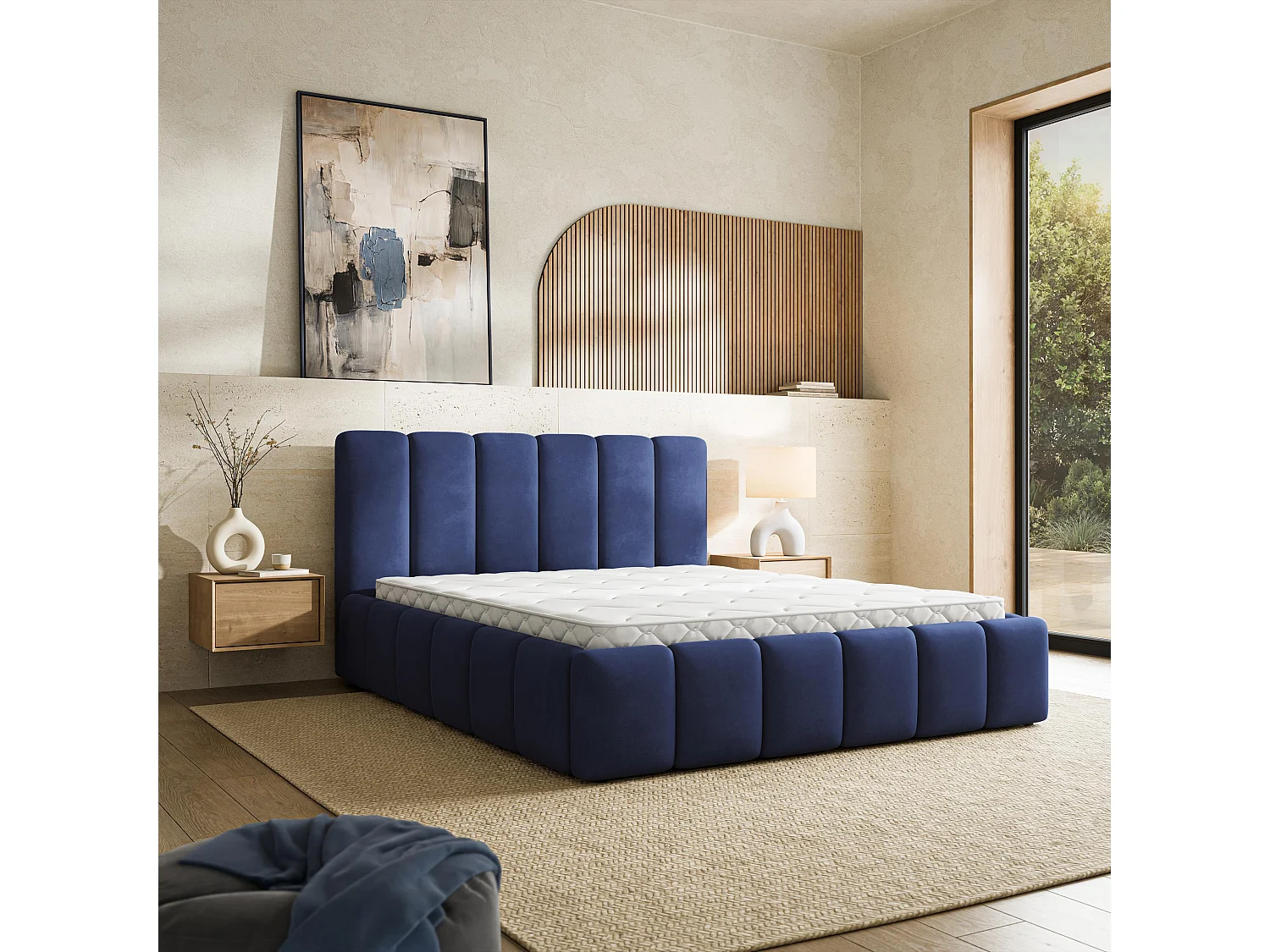Gestoffeerd bed RANIS 200x200 cm - Fluwelen stof - Blauw