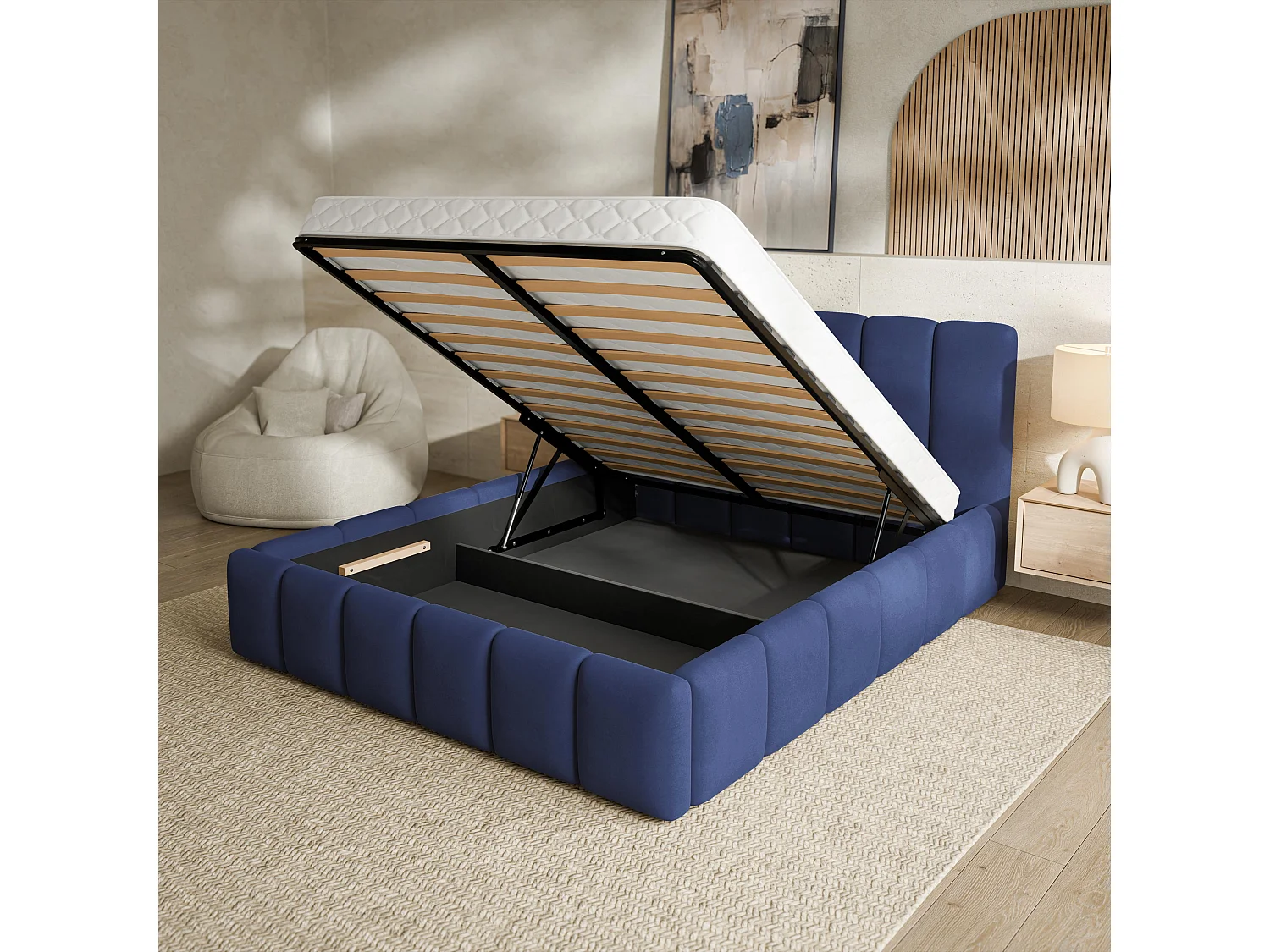 Gestoffeerd bed RANIS 200x200 cm - Fluwelen stof - Blauw