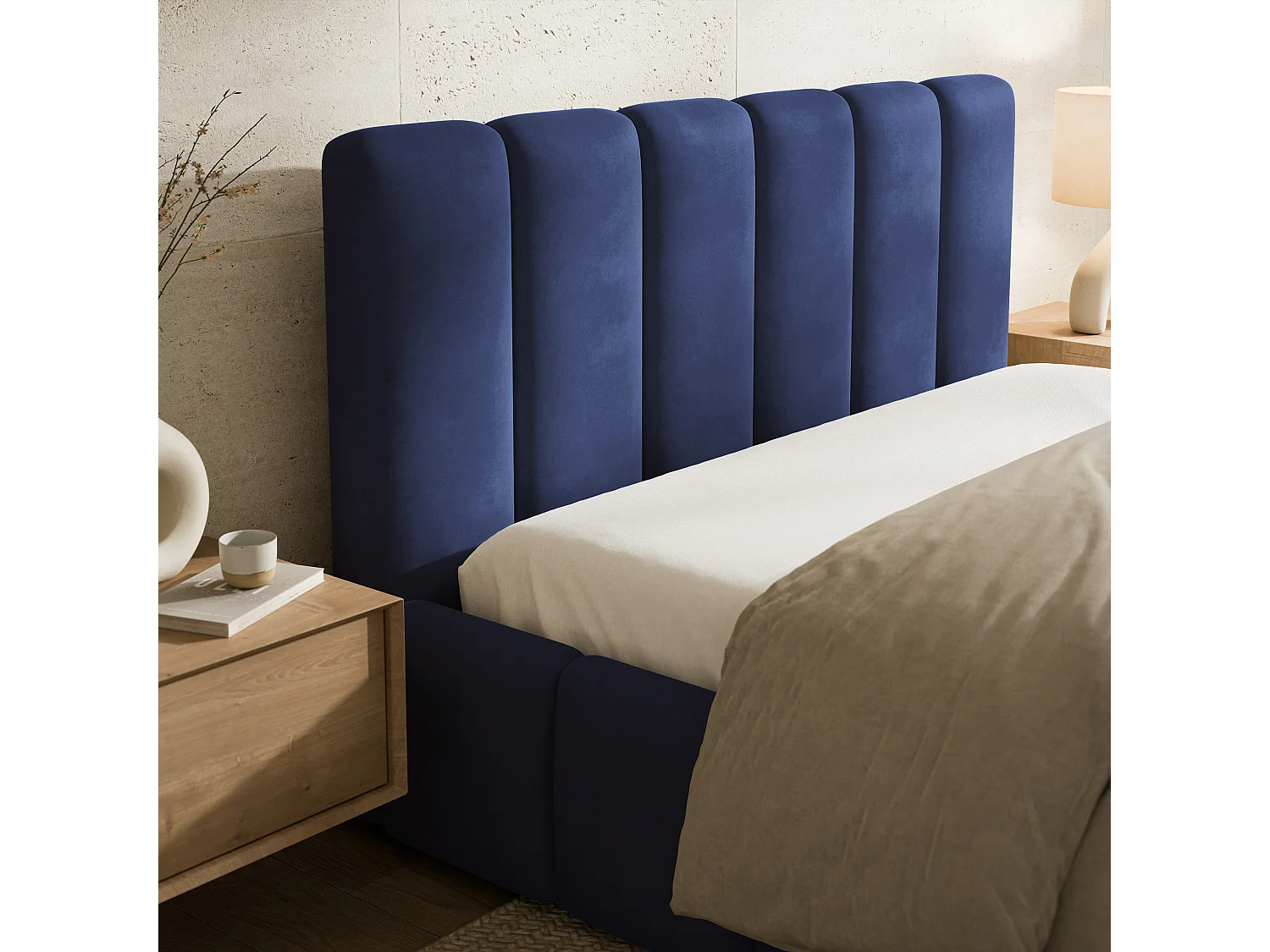 Gestoffeerd bed RANIS 200x200 cm - Fluwelen stof - Blauw
