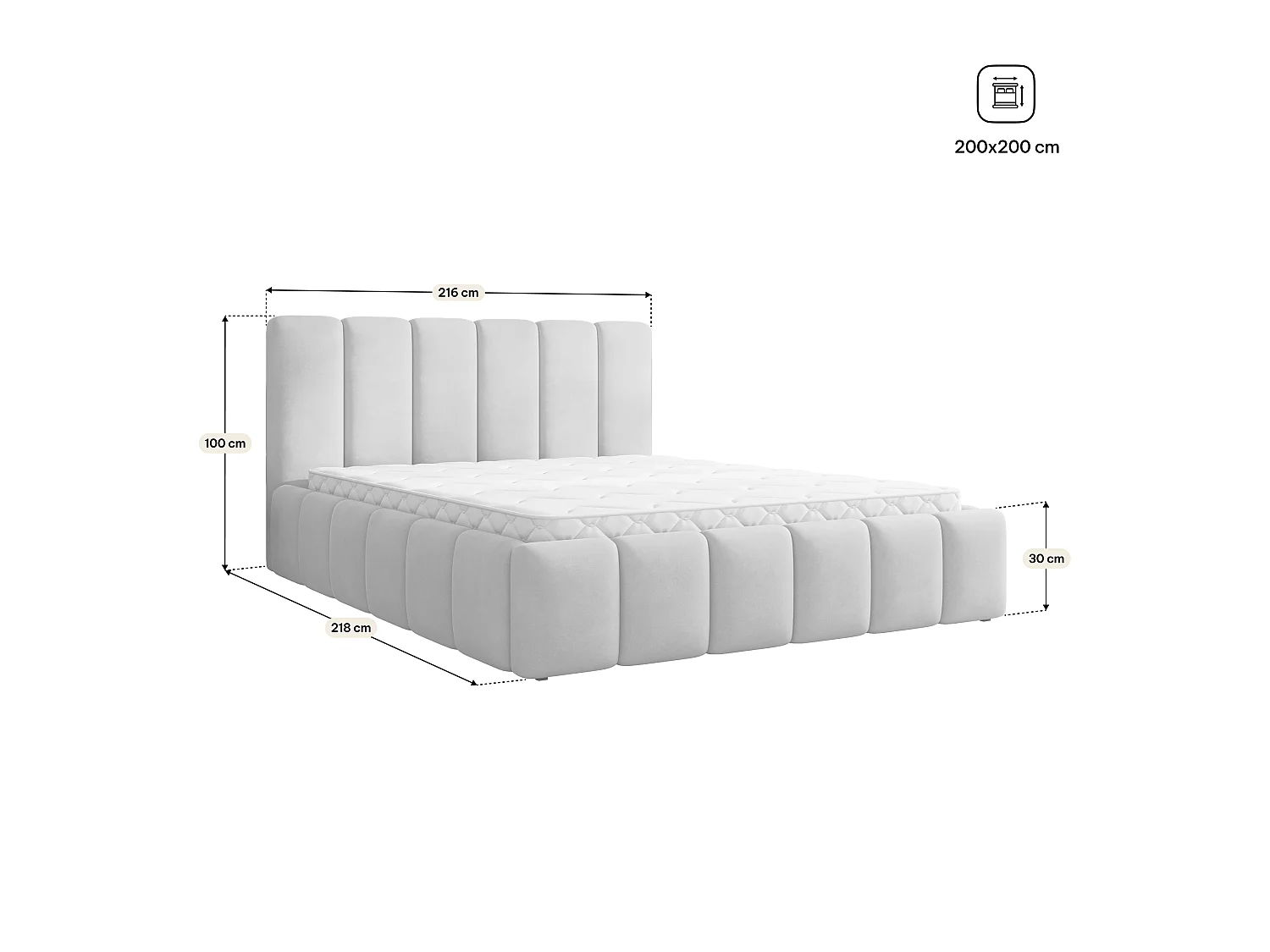 Gestoffeerd bed RANIS 200x200 cm - Fluwelen stof - Blauw