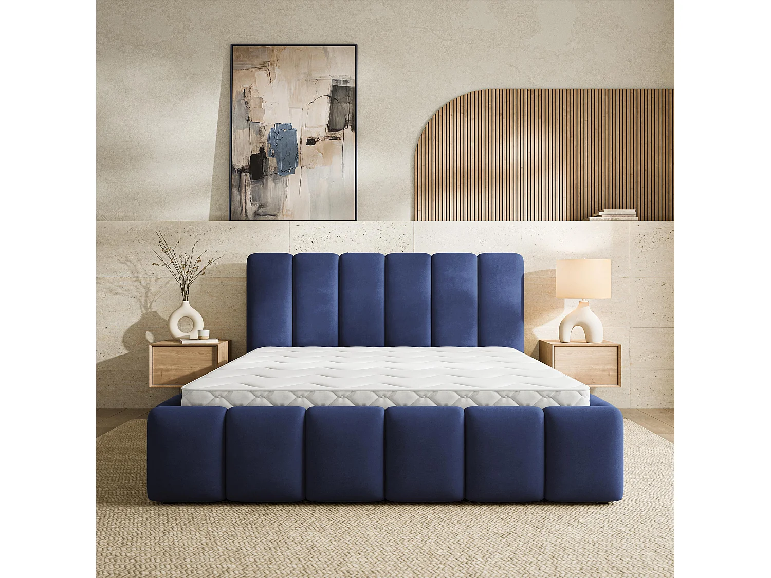 Gestoffeerd bed RANIS 200x200 cm - Fluwelen stof - Blauw