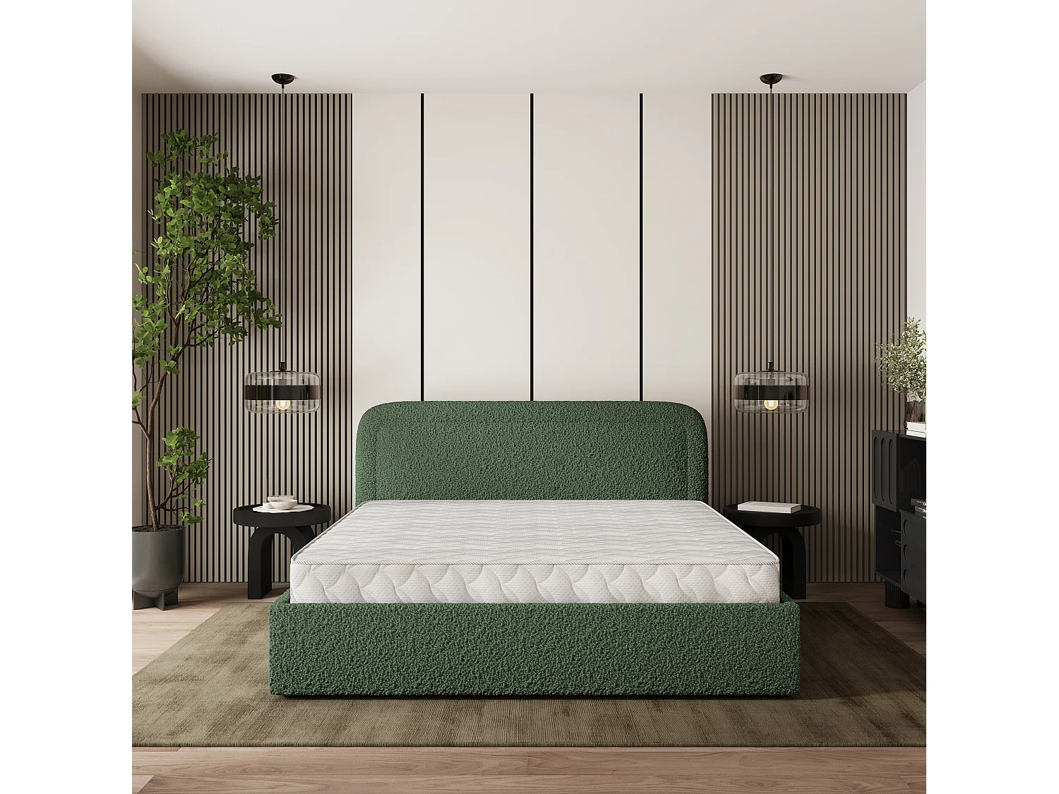 Gestoffeerd bed BENIRA 140x200 cm - Bouclé stof - Groen