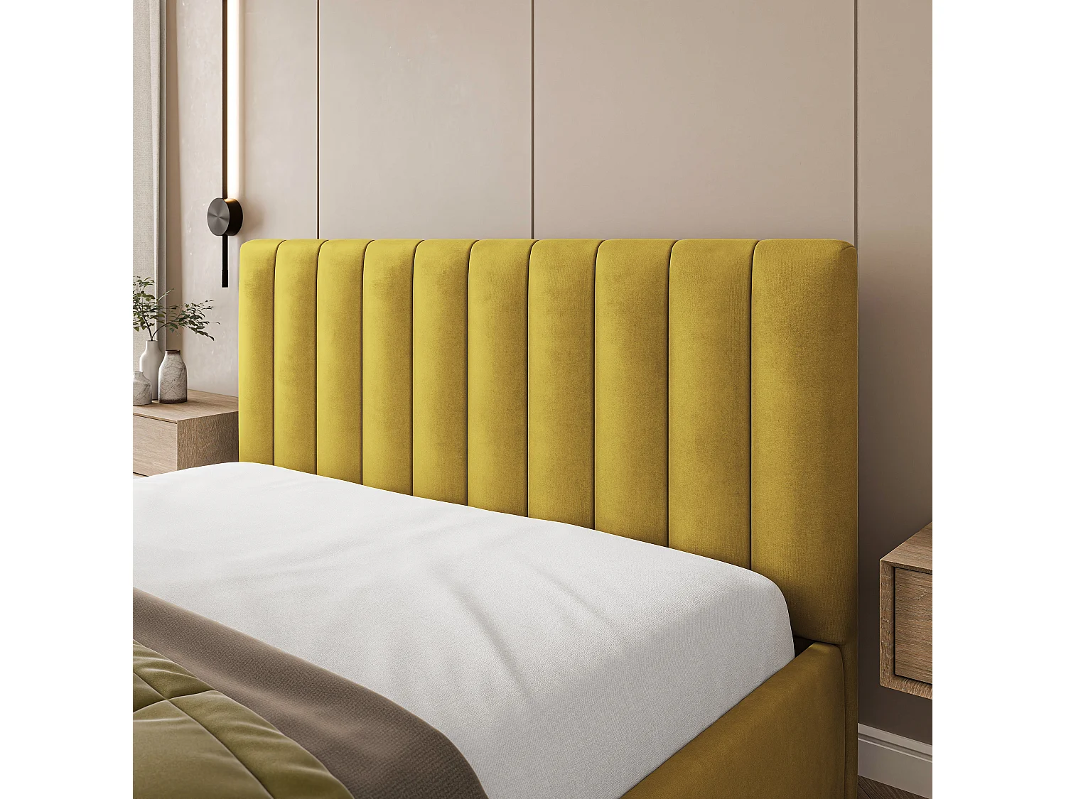 Lit Coffre DEMERA 160x200 cm - Tissu velours - Jaune