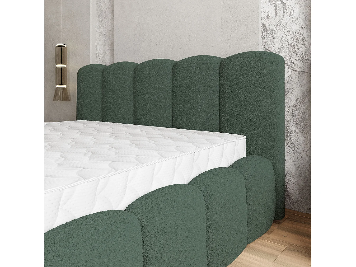 Gestoffeerd bed FALINA 160x200 cm - Bouclé stof - Groen
