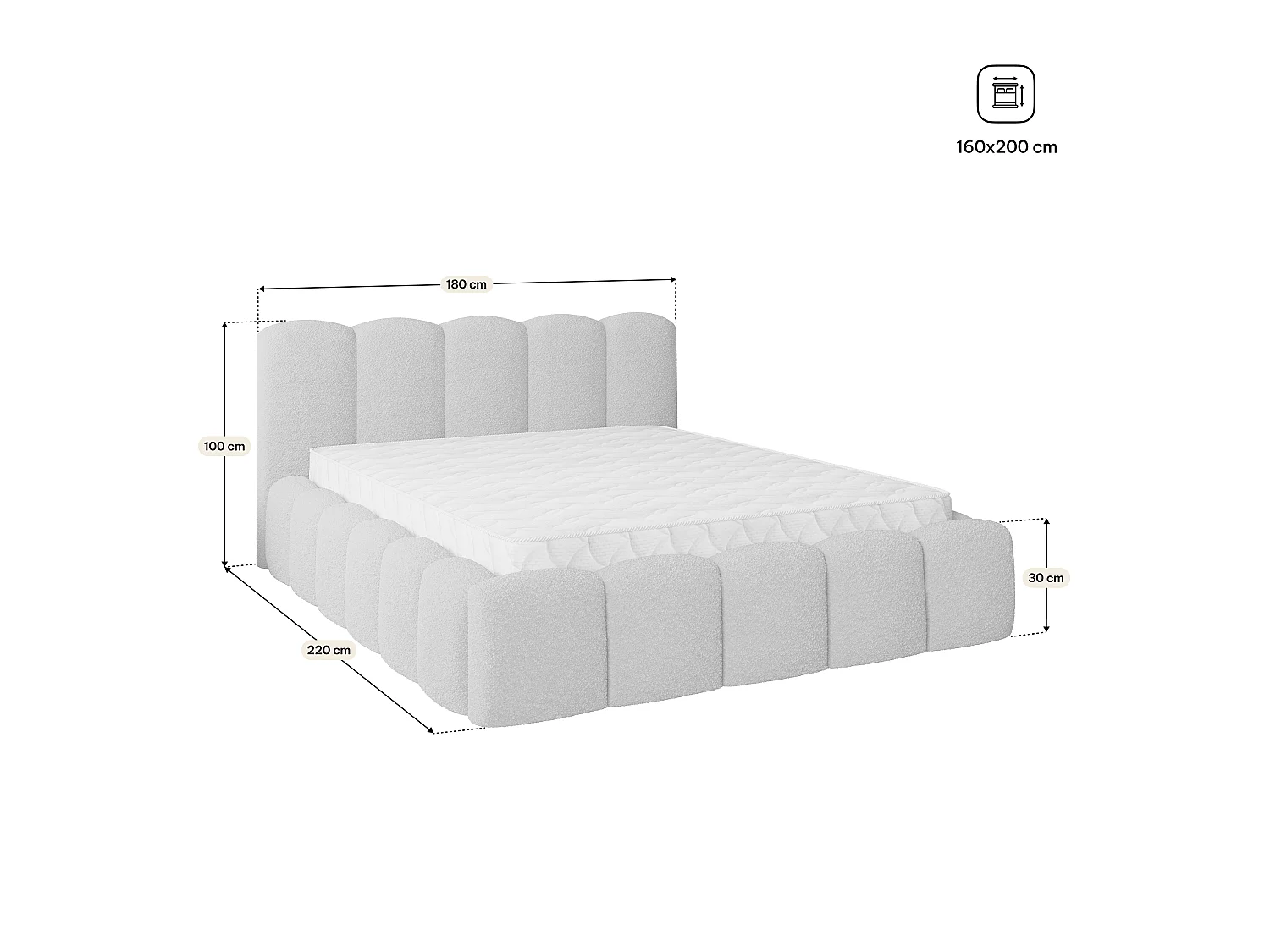 Gestoffeerd bed FALINA 160x200 cm - Bouclé stof - Groen
