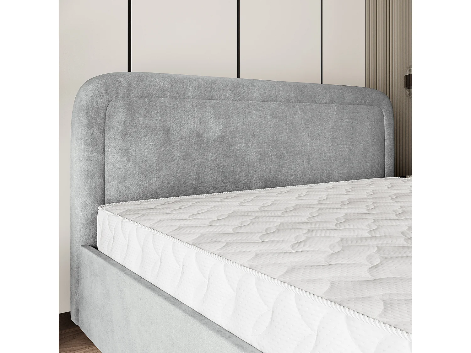 Gestoffeerd bed BENIRA 180x200 cm - Pluche stof - Lichtgrijs