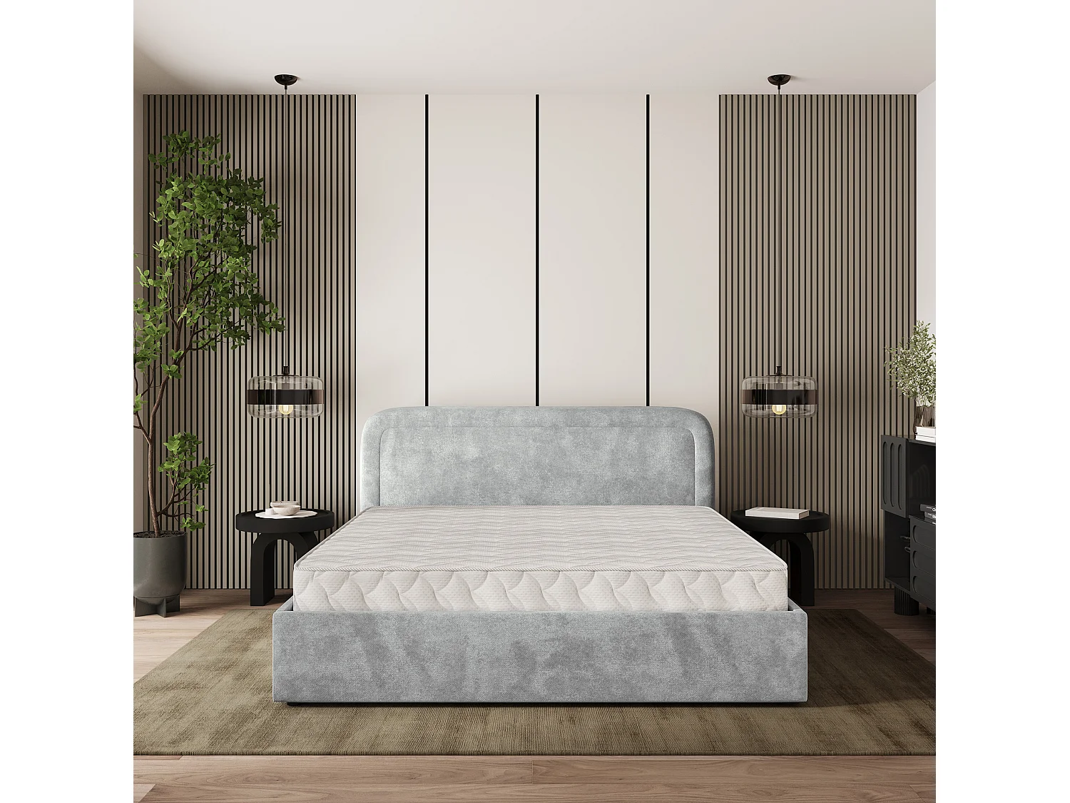 Gestoffeerd bed BENIRA 180x200 cm - Pluche stof - Lichtgrijs