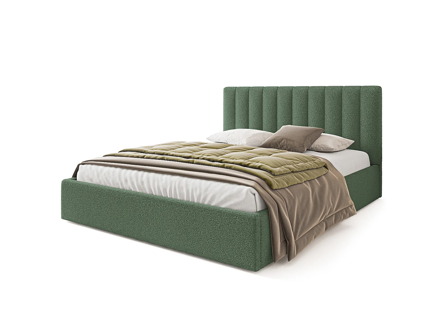 Gestoffeerd bed DEMERA 160x200 cm - Bouclé stof - Groen