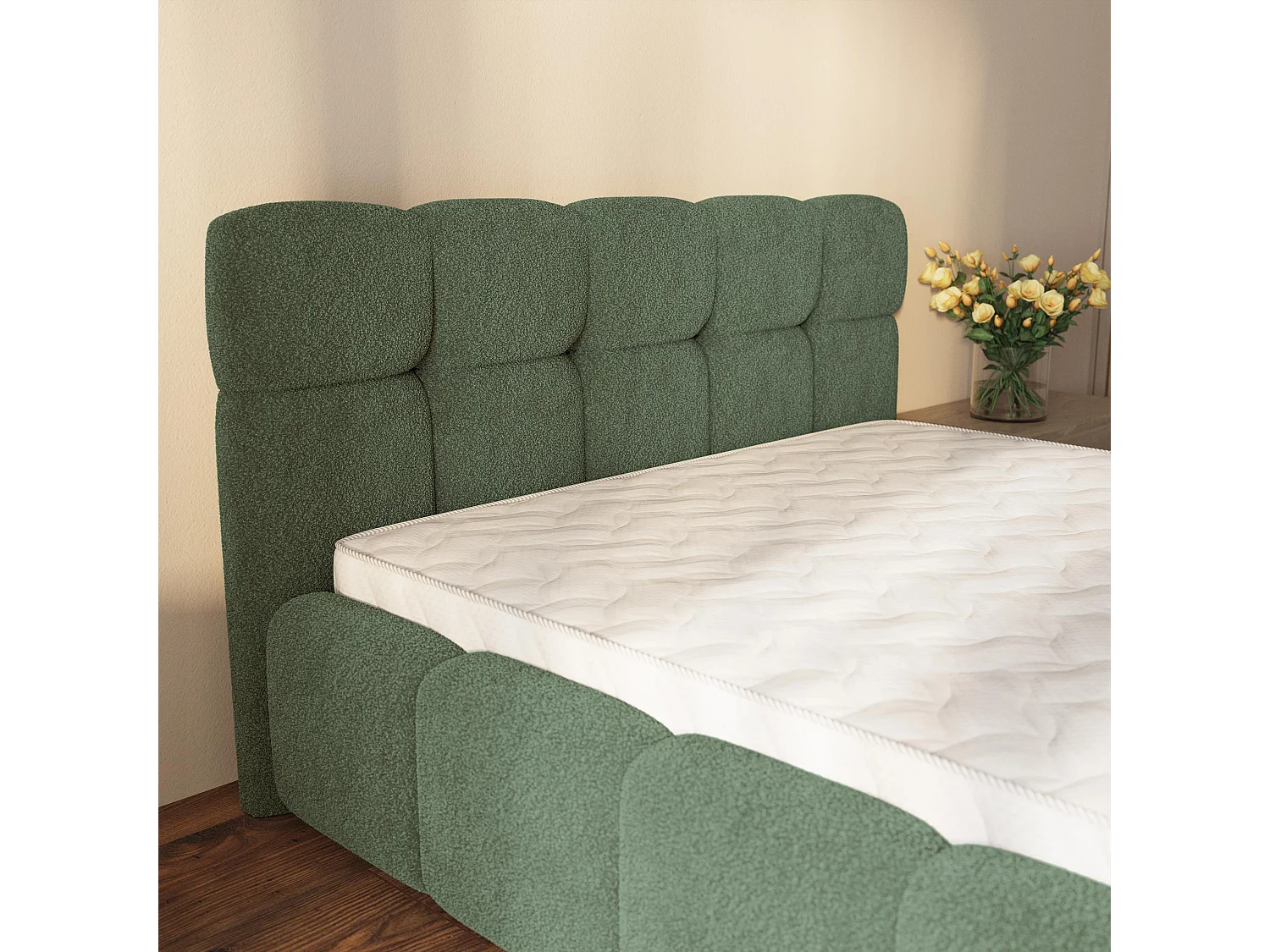 Gestoffeerd bed ELIZJA 120x200 cm - Bouclé stof - Groen