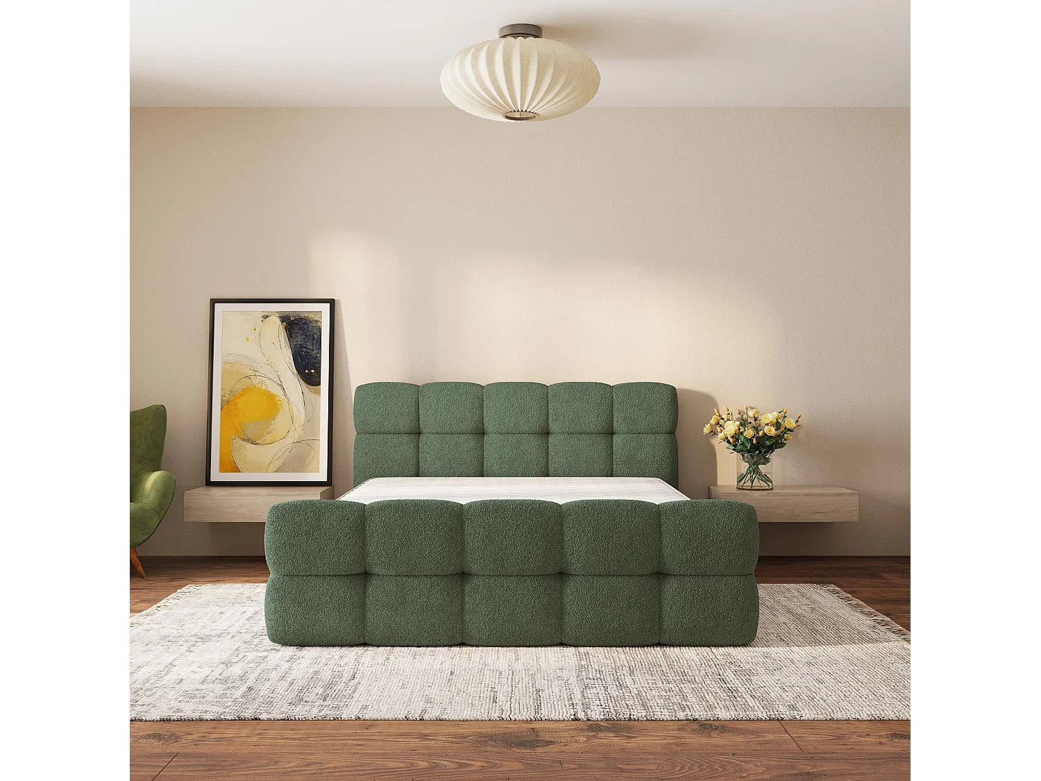 Gestoffeerd bed ELIZJA 120x200 cm - Bouclé stof - Groen