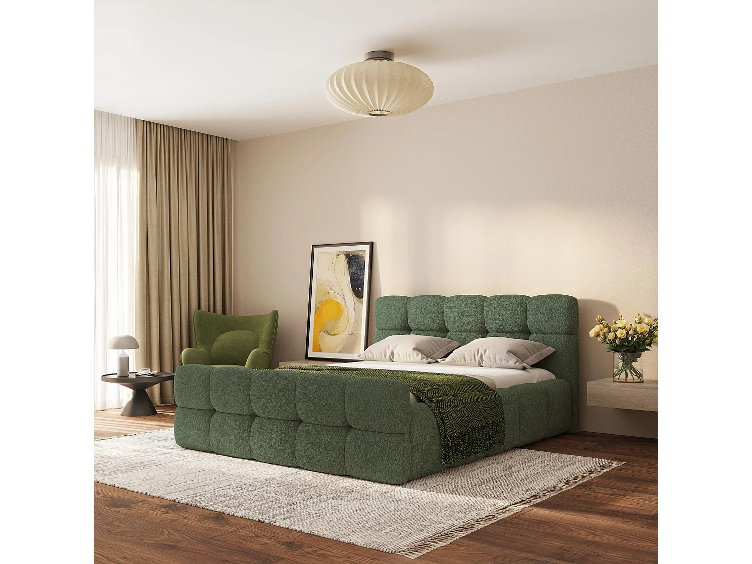 Gestoffeerd bed ELIZJA 120x200 cm - Bouclé stof - Groen
