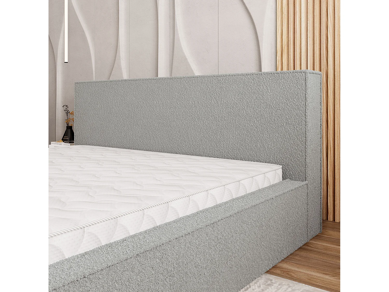 Gestoffeerd bed CELORA 180x200 cm - Bouclé stof - Lichtgrijs