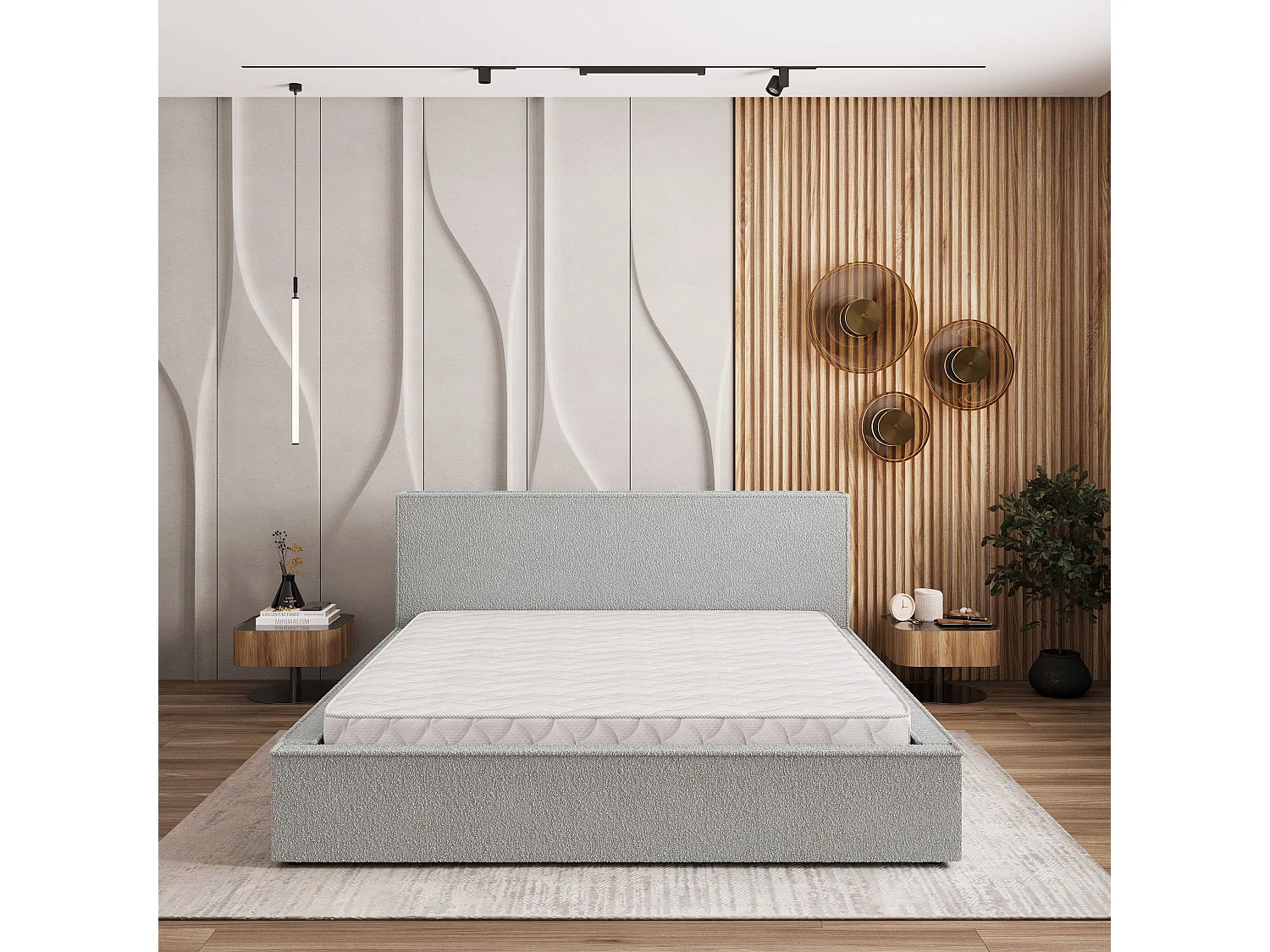 Gestoffeerd bed CELORA 180x200 cm - Bouclé stof - Lichtgrijs
