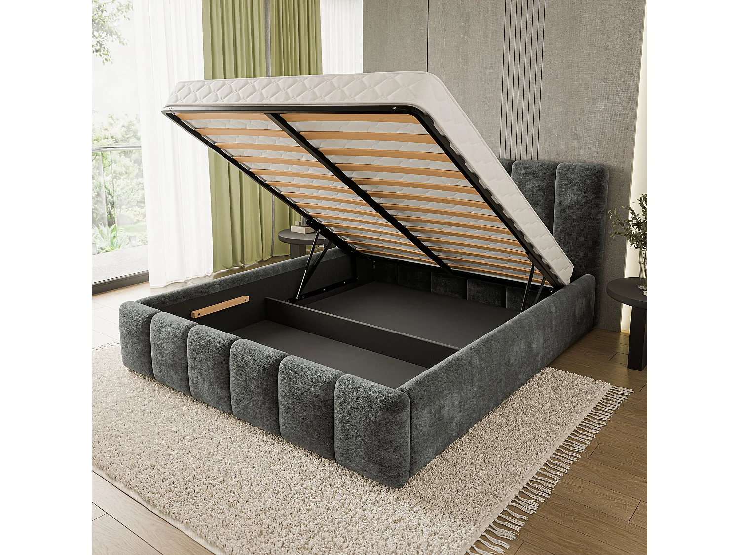 Gestoffeerd bed ATTORA 140x200 cm - Chenillestof - Grijs