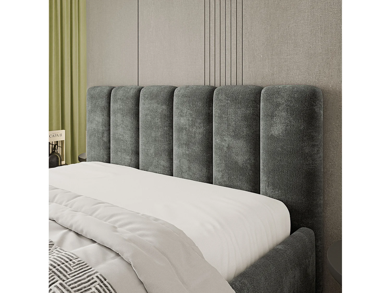 Gestoffeerd bed ATTORA 140x200 cm - Chenillestof - Grijs