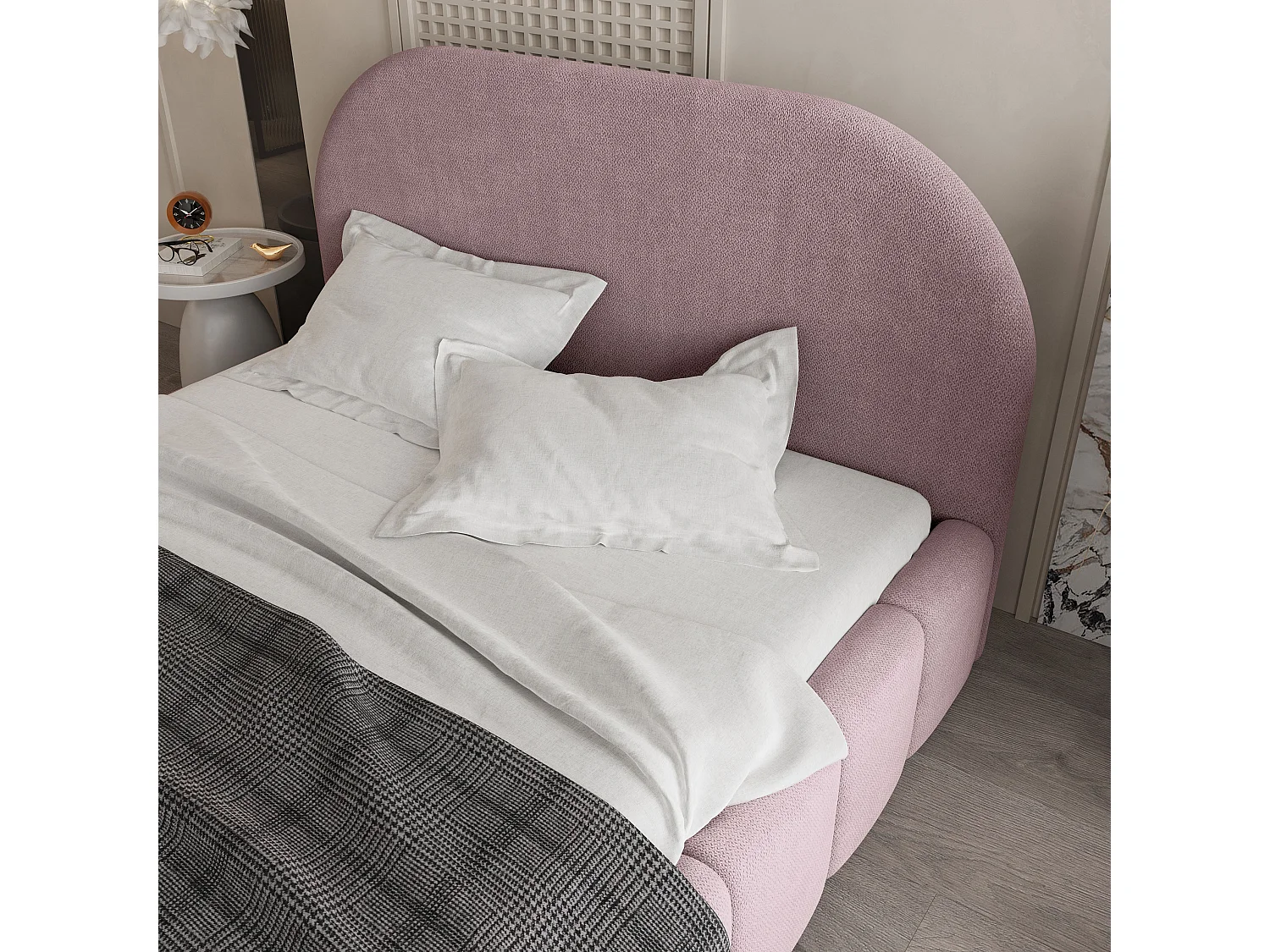 Lit Coffre FLUSSO 200x200 cm - Tissu tissé - Rose poudré