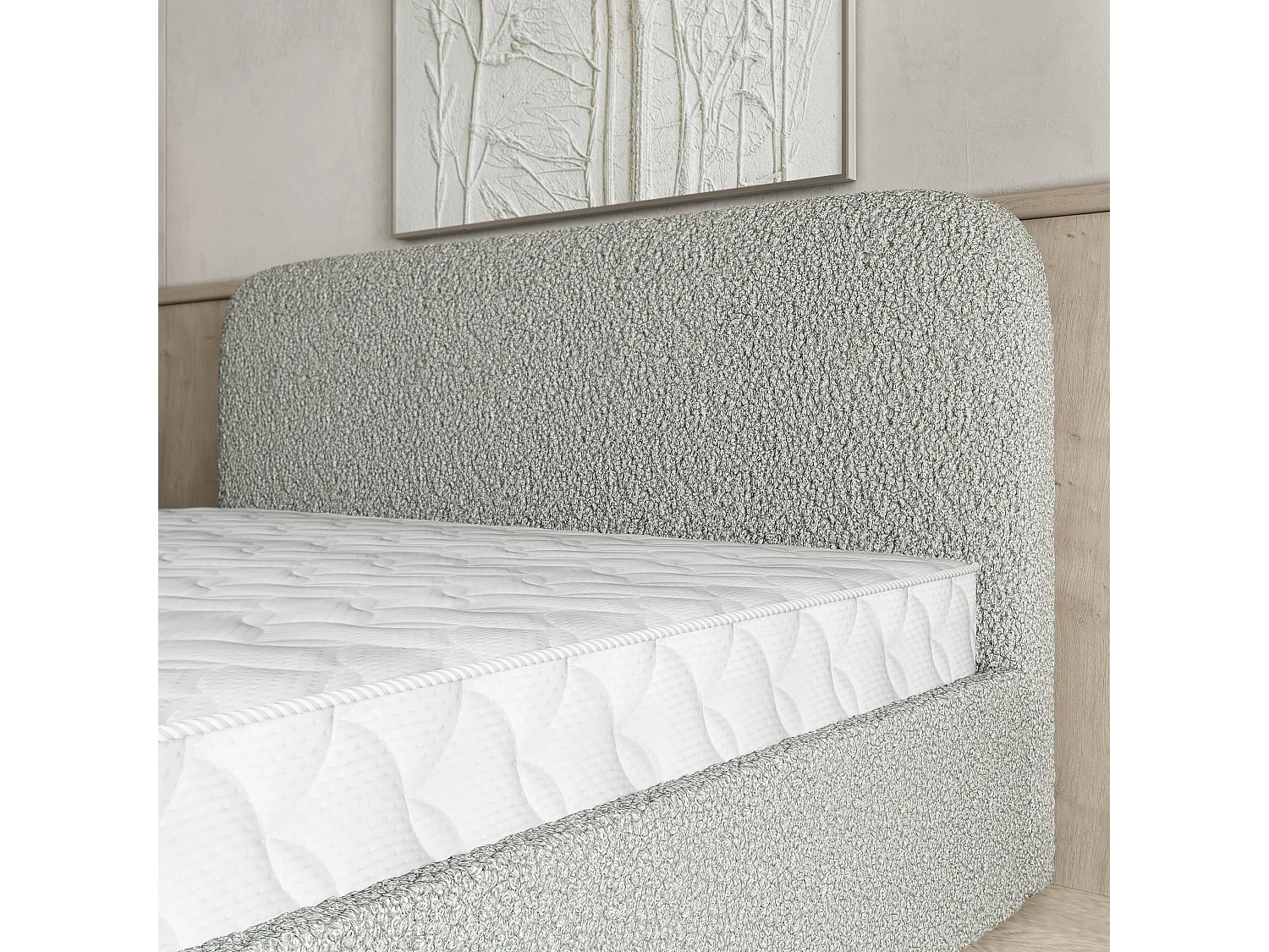 Gestoffeerd bed RENIVE 180x200 cm - Bouclé stof - Lichtgrijs
