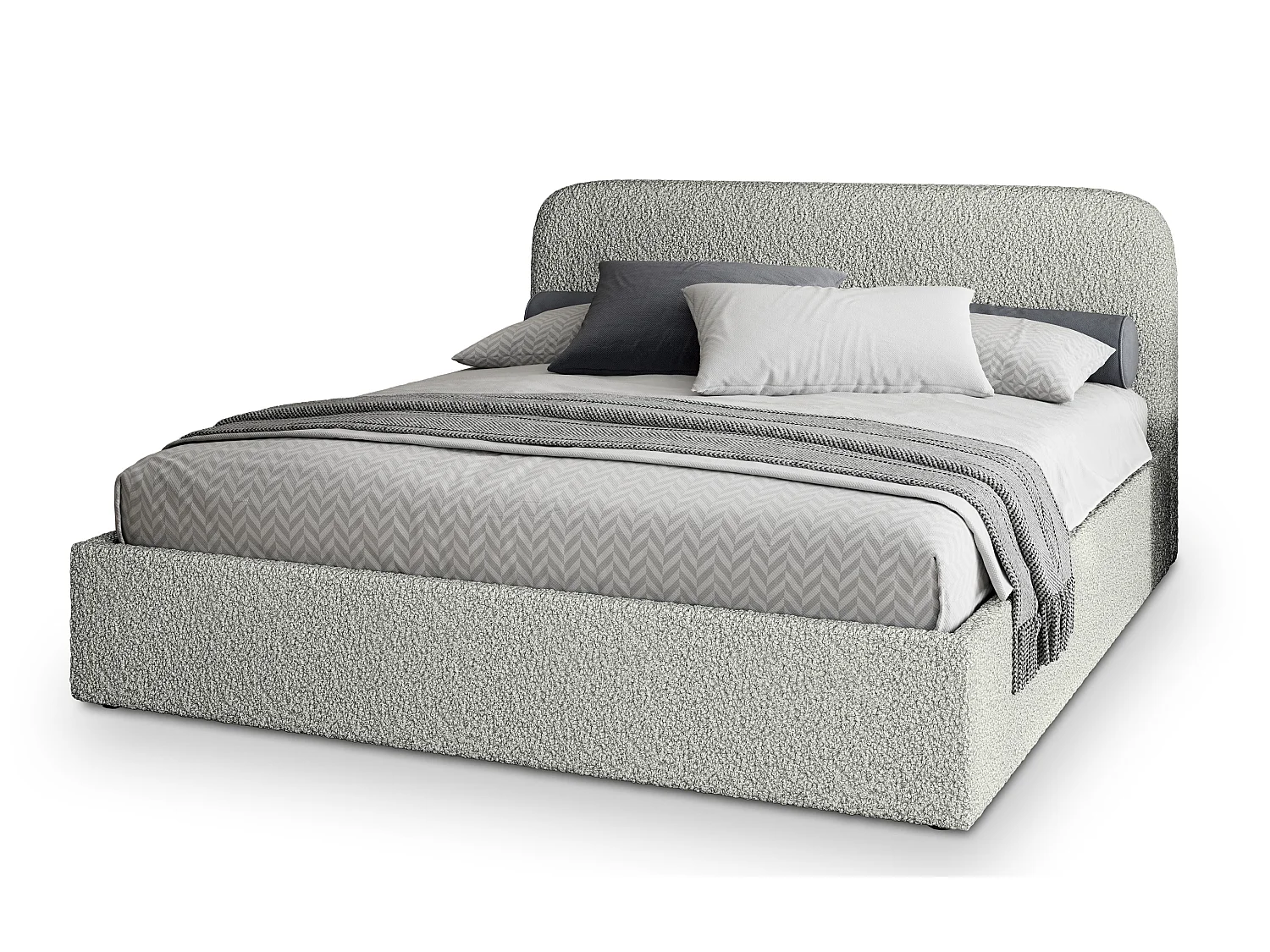 Gestoffeerd bed RENIVE 180x200 cm - Bouclé stof - Lichtgrijs