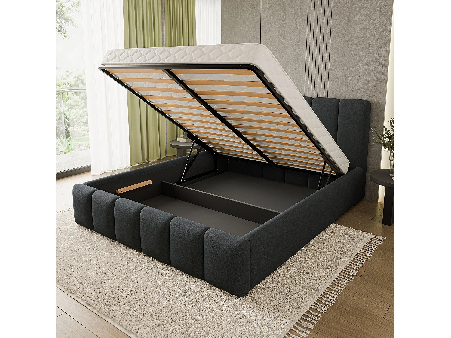 Gestoffeerd bed ATTORA 180x200 cm - Geweven stof - Zwart