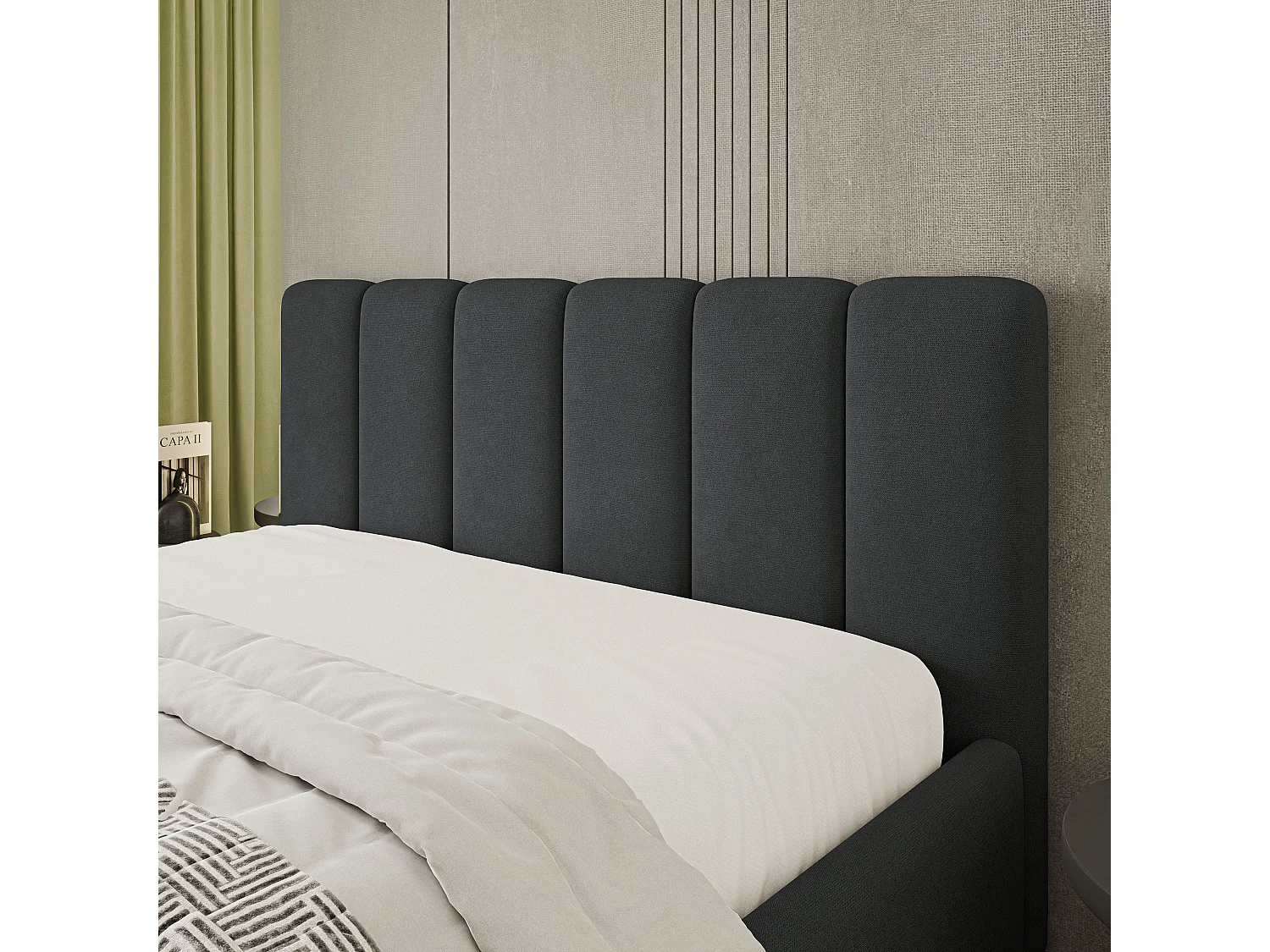 Gestoffeerd bed ATTORA 180x200 cm - Geweven stof - Zwart