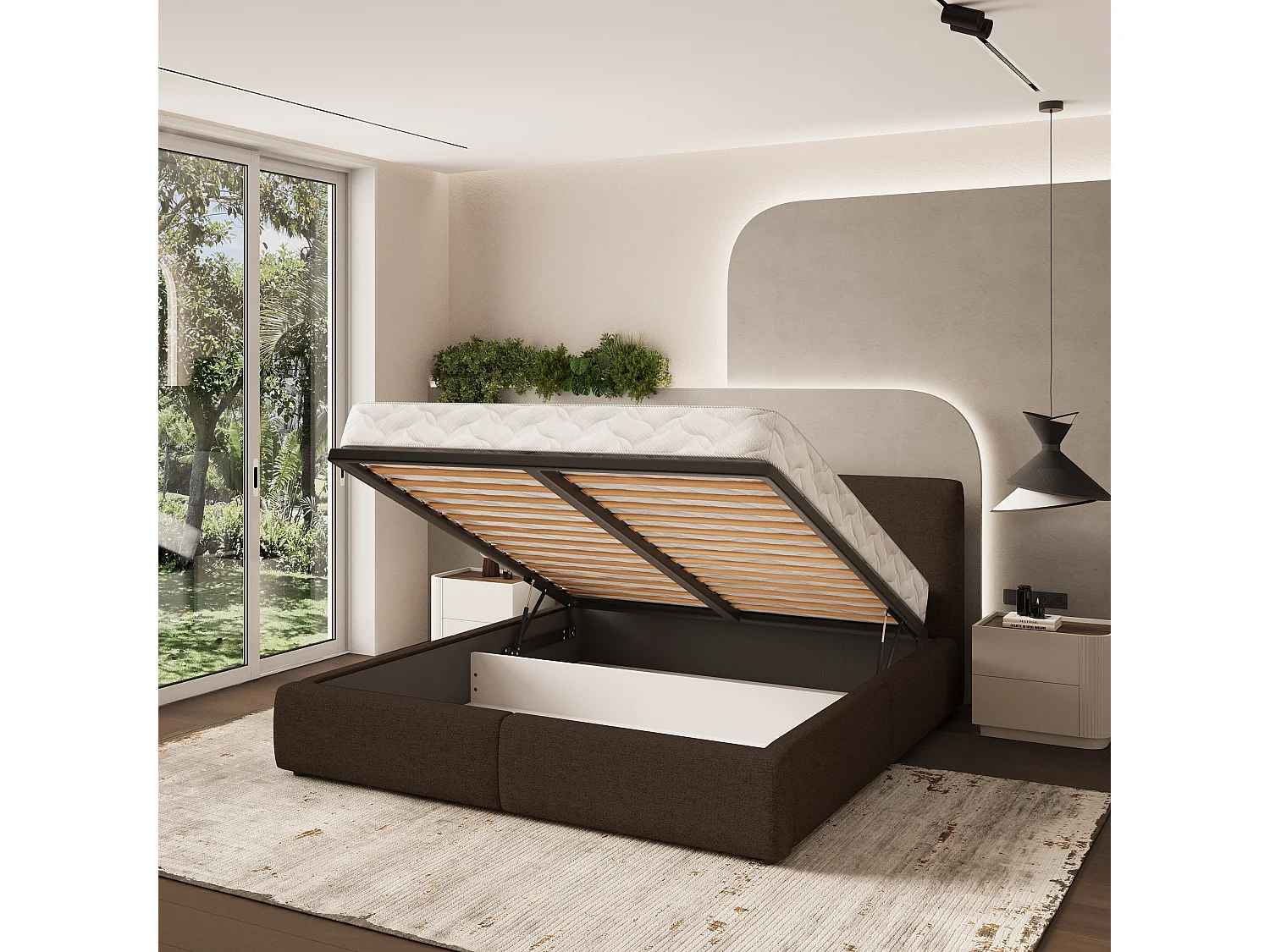 Gestoffeerd bed FELURO 180x200 cm - Geweven stof - Bruin