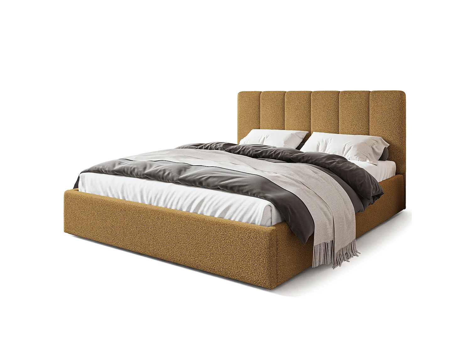 Lit Coffre NEMIS 180x200 cm - Tissu bouclé - Miel