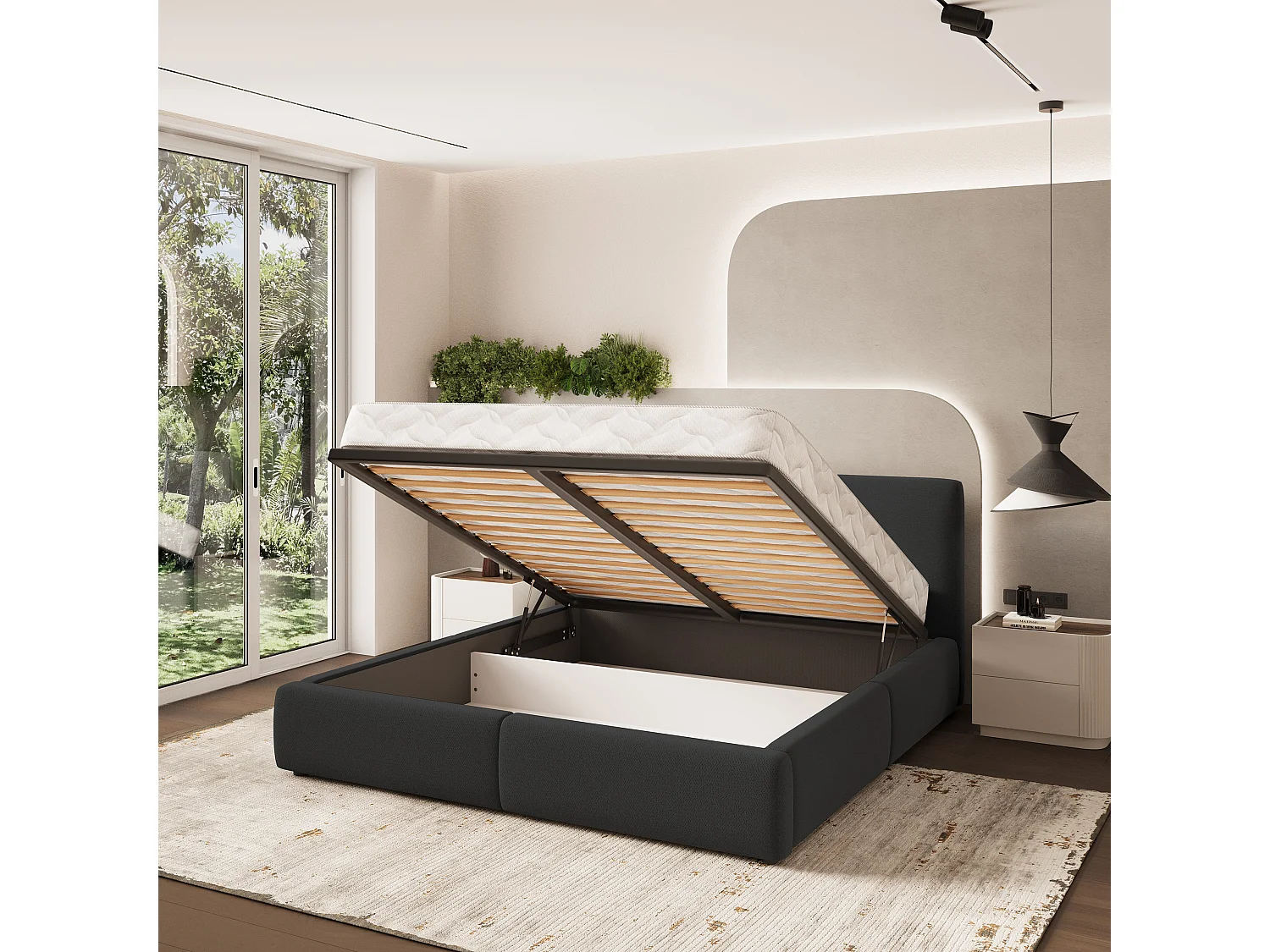 Gestoffeerd bed FELURO 180x200 cm - Geweven stof - Zwart